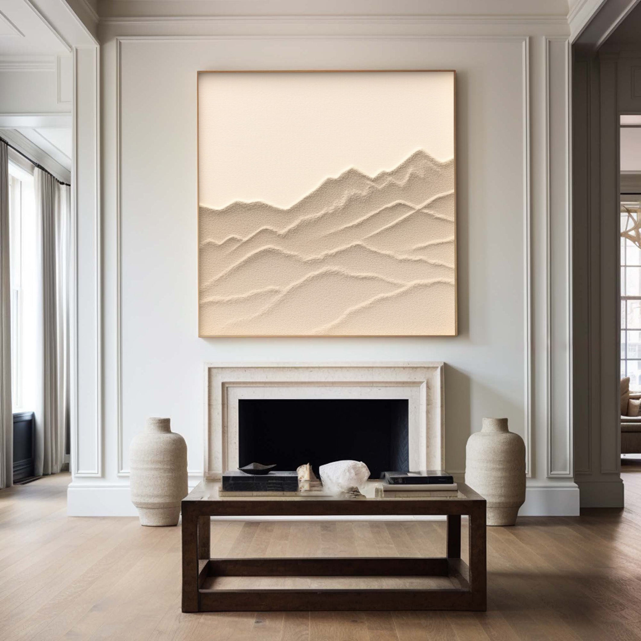 Textured Monochromatic Mountain Art, Serene Natural Design #BGA 167