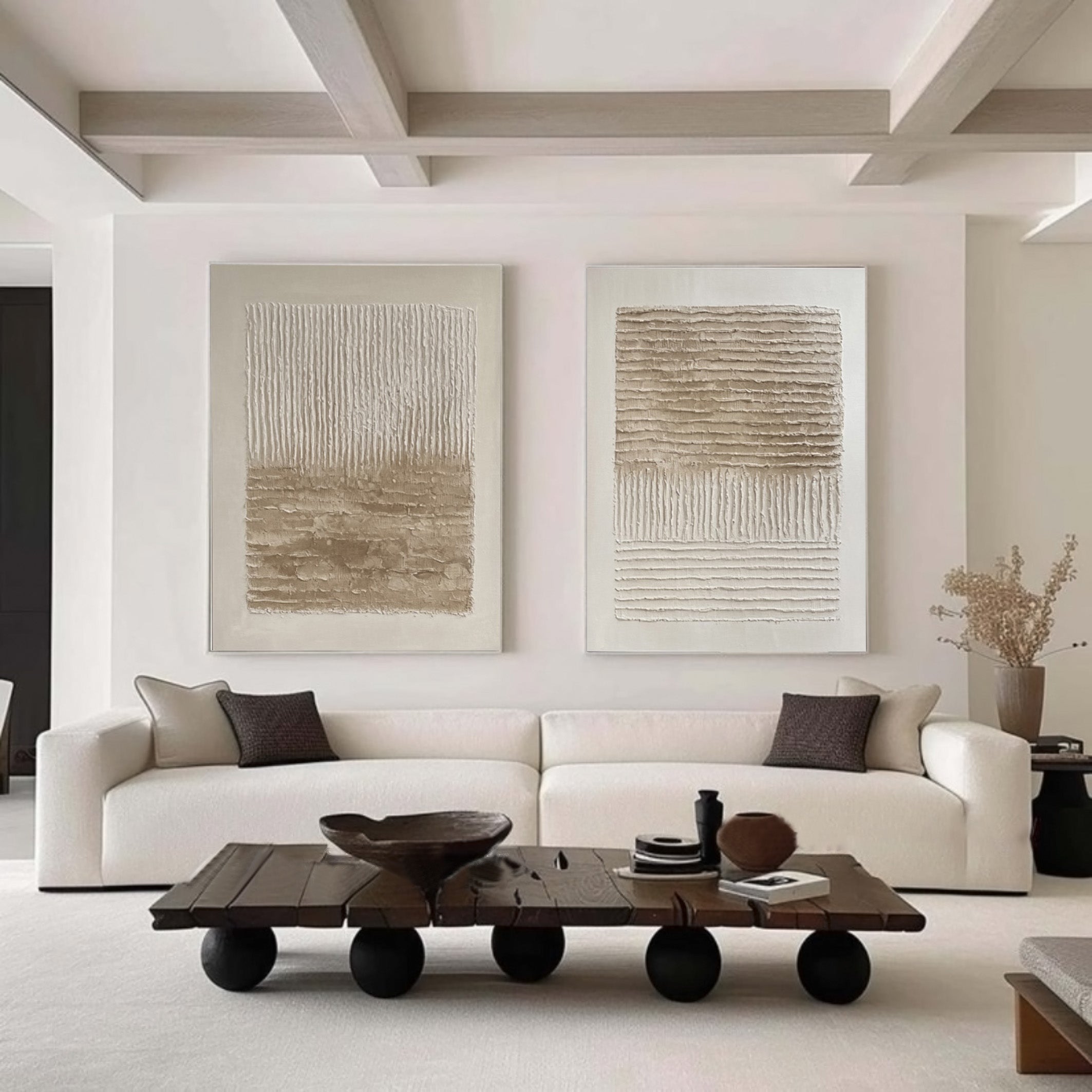 Modern Minimalist Set of Two with Sculpted Neutral Striations #BGA 194