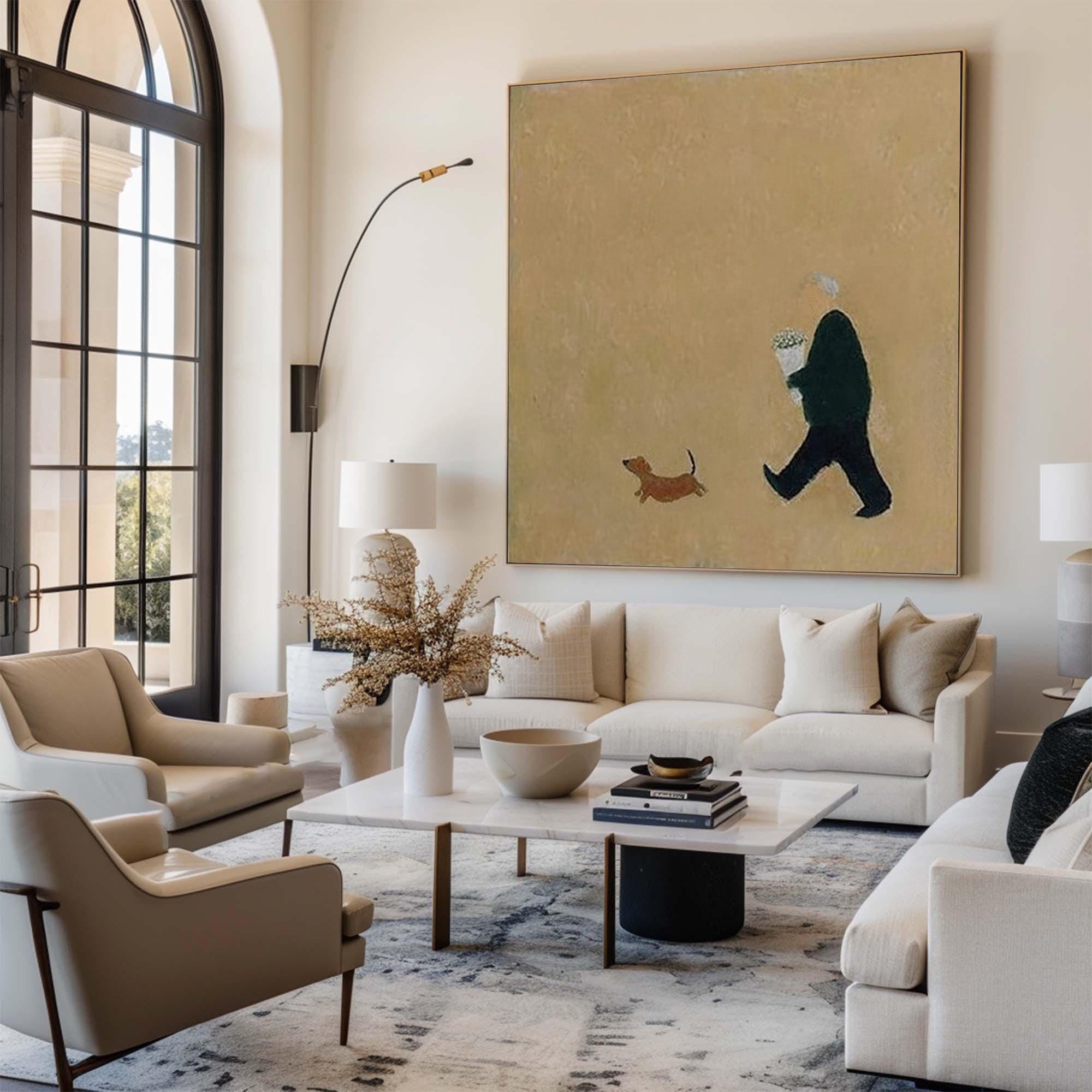 Large Abstract Oil Painting Minimalist Figure Art, Warm Modern Wall Art for Living Room | ArtvistaGallery #WAB 014