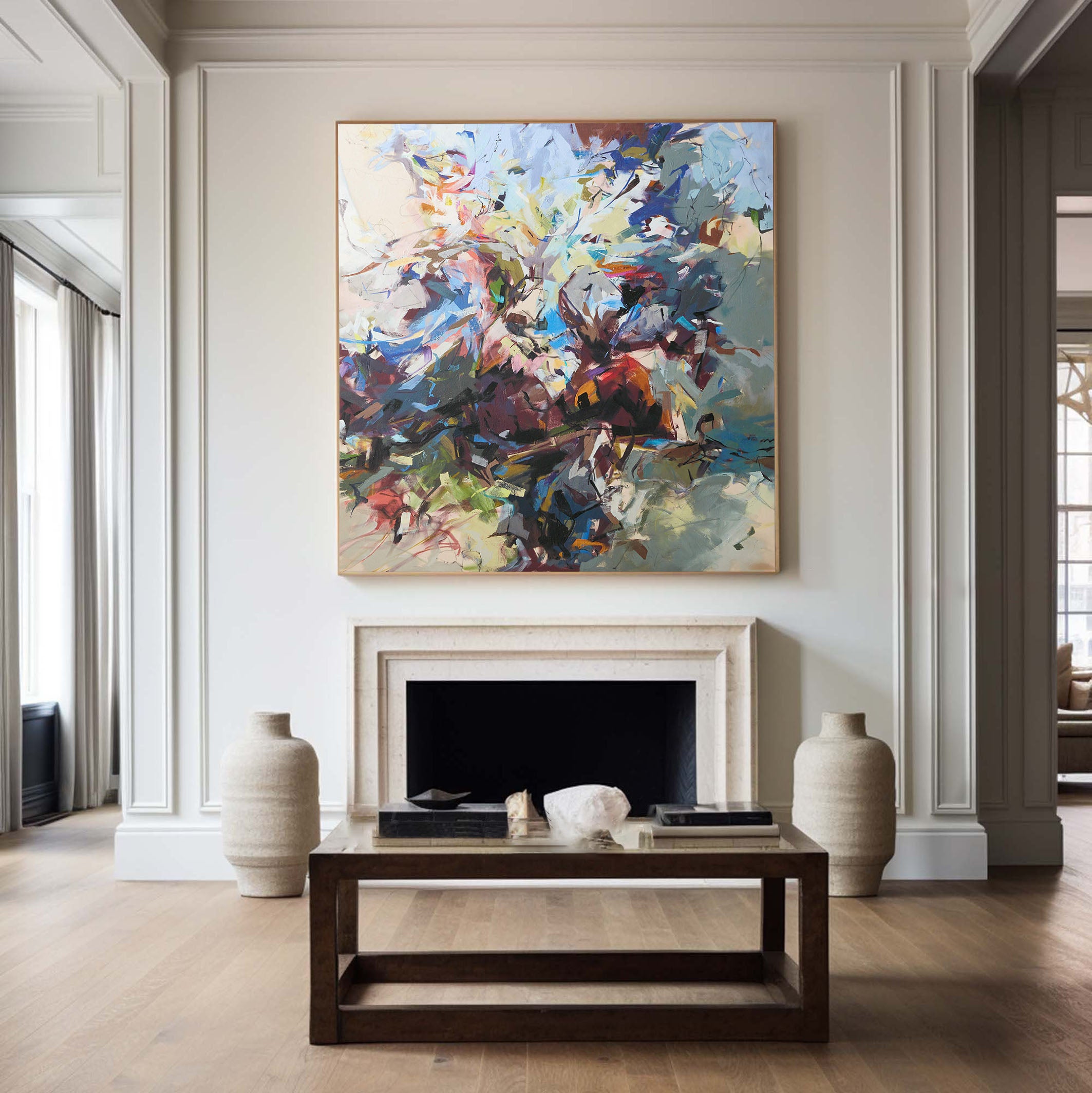 Colorful Abstract with Dynamic Brushwork, Minimalist Wall Art #BGA 072