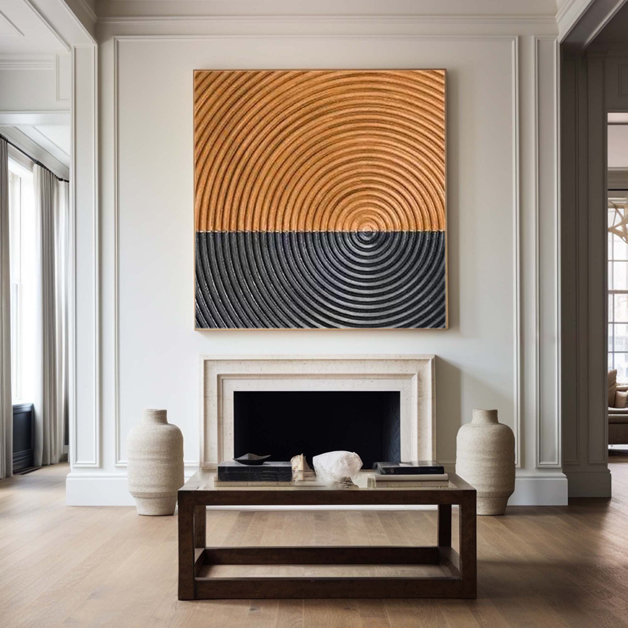 Binary Circles: Abstract Pattern Canvas, Two-Tone Radial Art #BGA 136