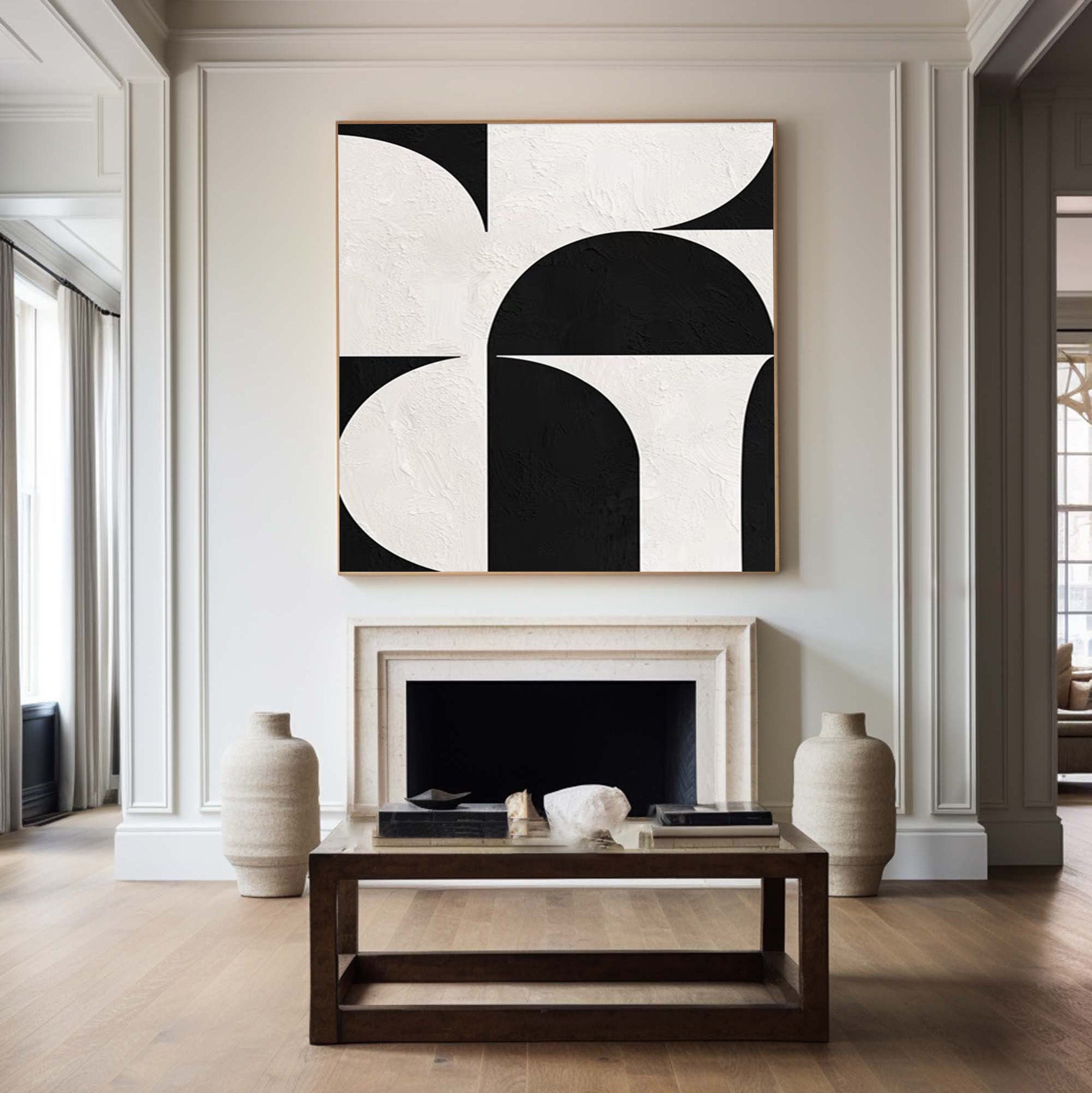 Minimalist Black and White Painting, Textured Geometric Forms #BGA 168