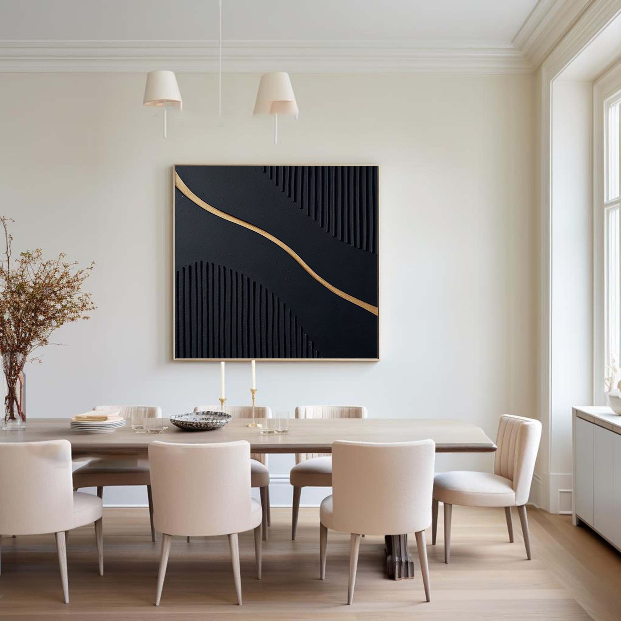 Black Modern Oil Painting Elegant Decor for Contemporary Interiors #BM 018