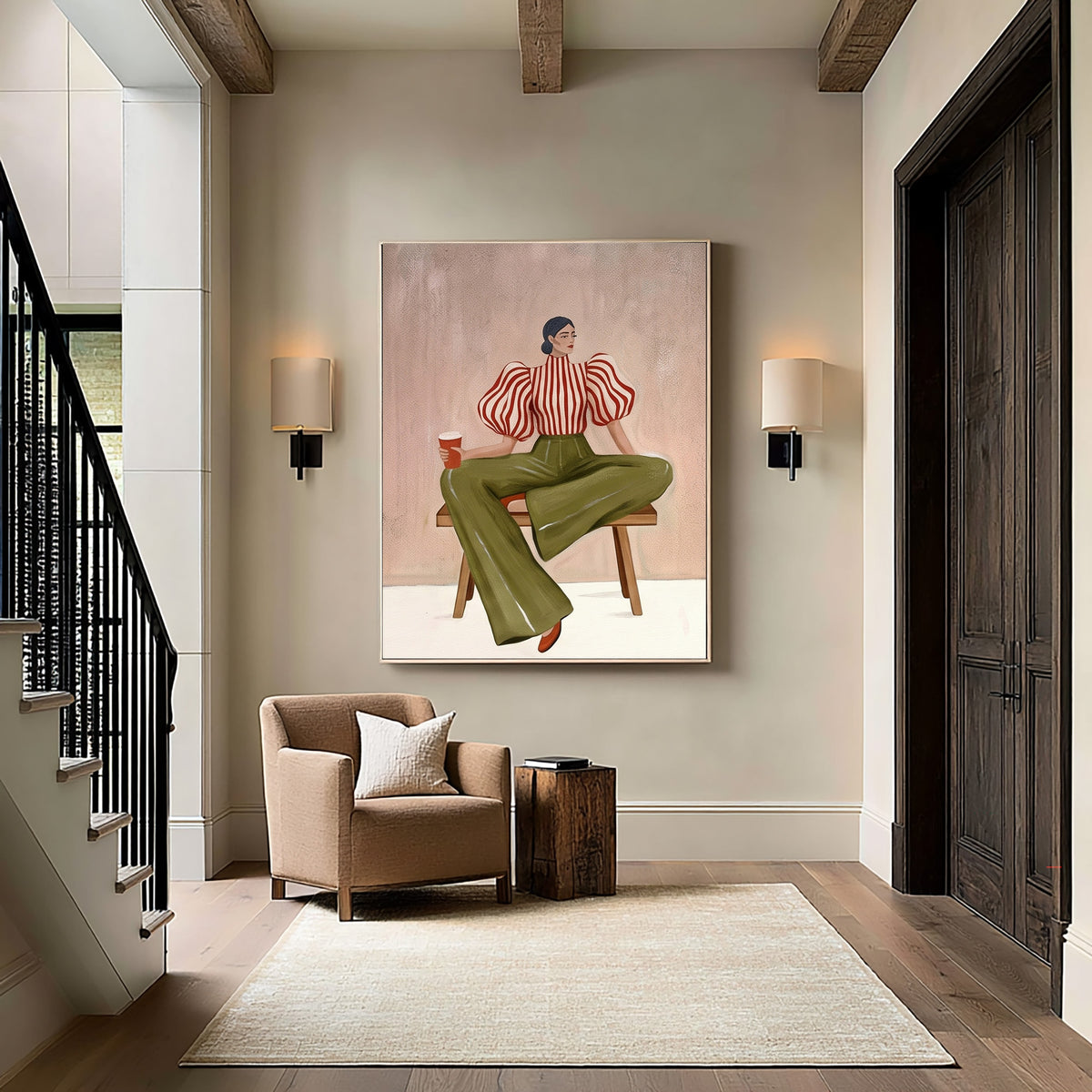 A Seat of Her Own Contemporary Fashion Figurative Painting Hand Painted Wall Art
