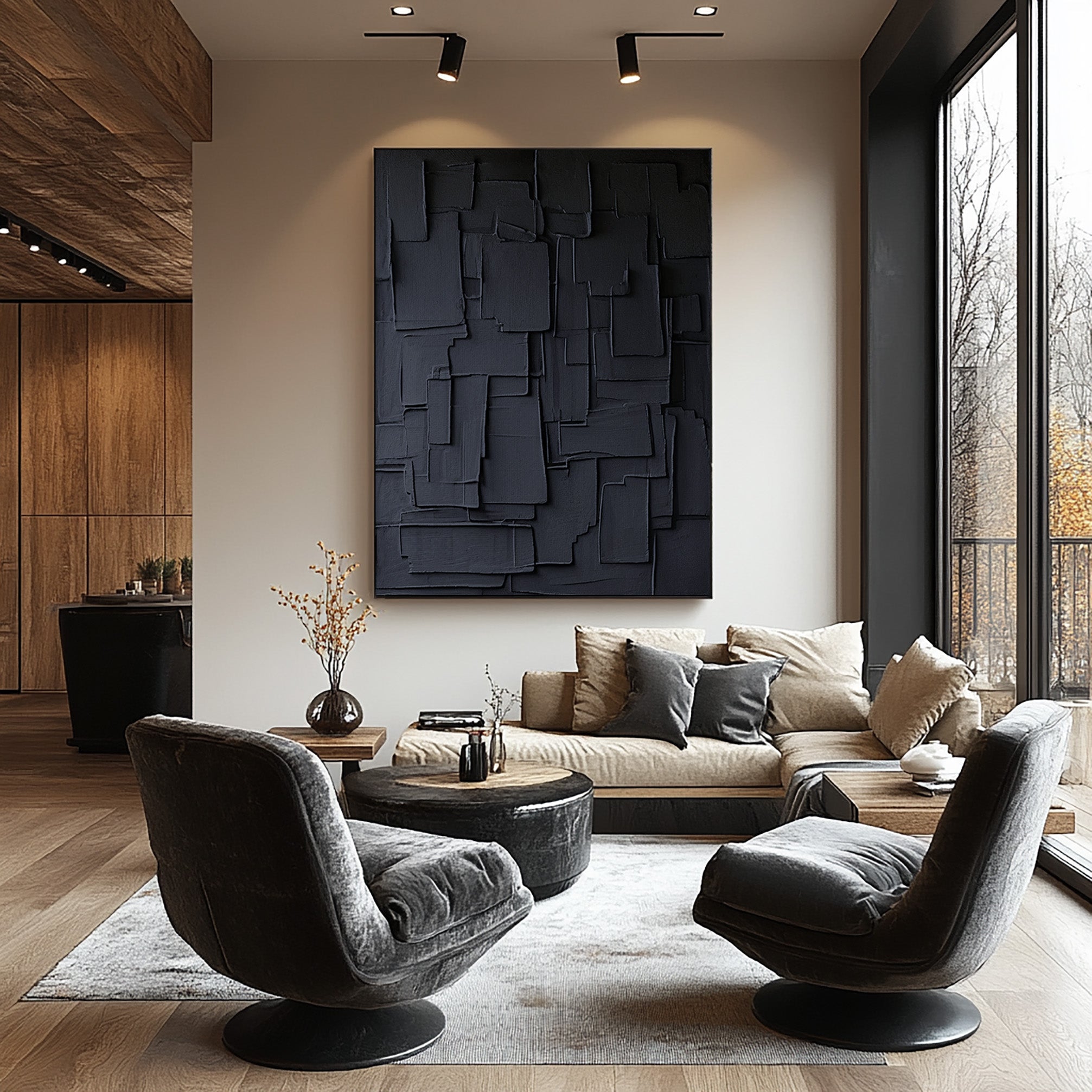 Minimalist Wall Art in Black | Abstract Geometric Canvas #BBA 054