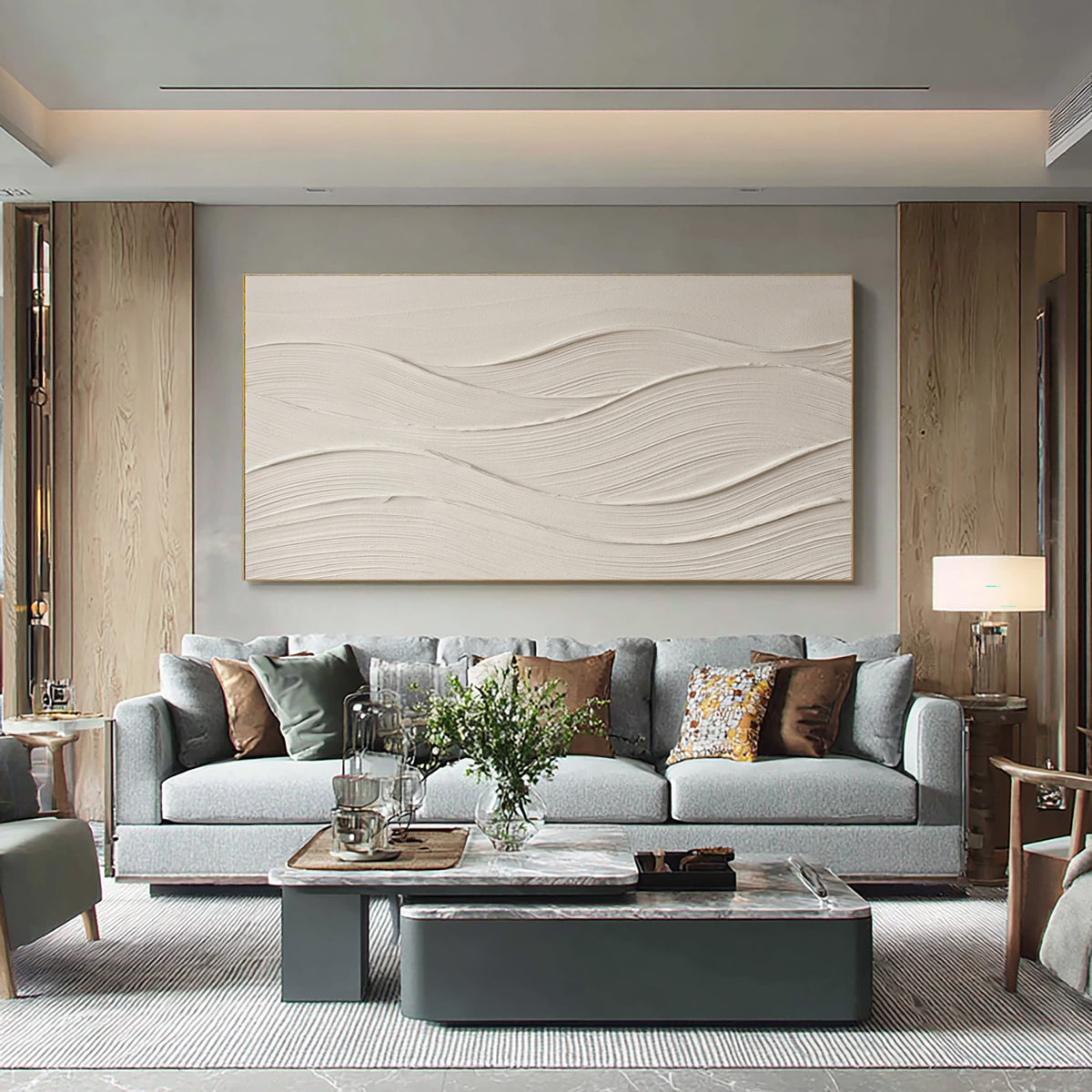 Large Minimalist Cream White Textured Wall Art Abstract Neutral Oil Painting 3D Relief Artwork Modern Luxury Living Room Decor