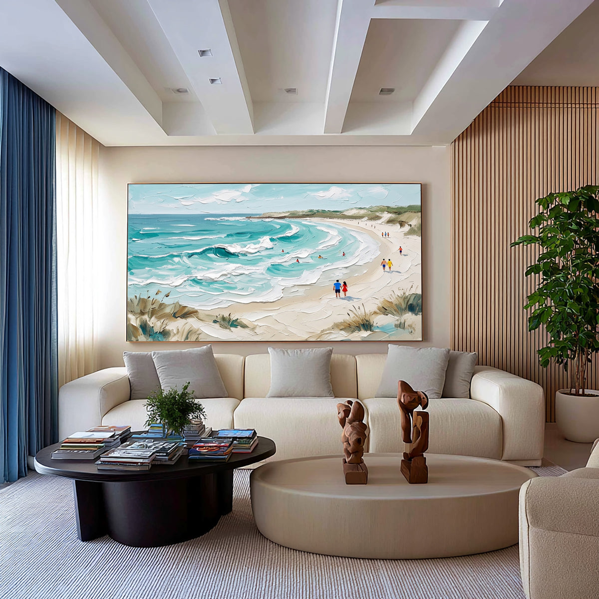 Turquoise Ocean Waves White Surf Textured Coastal Wall Art Painting