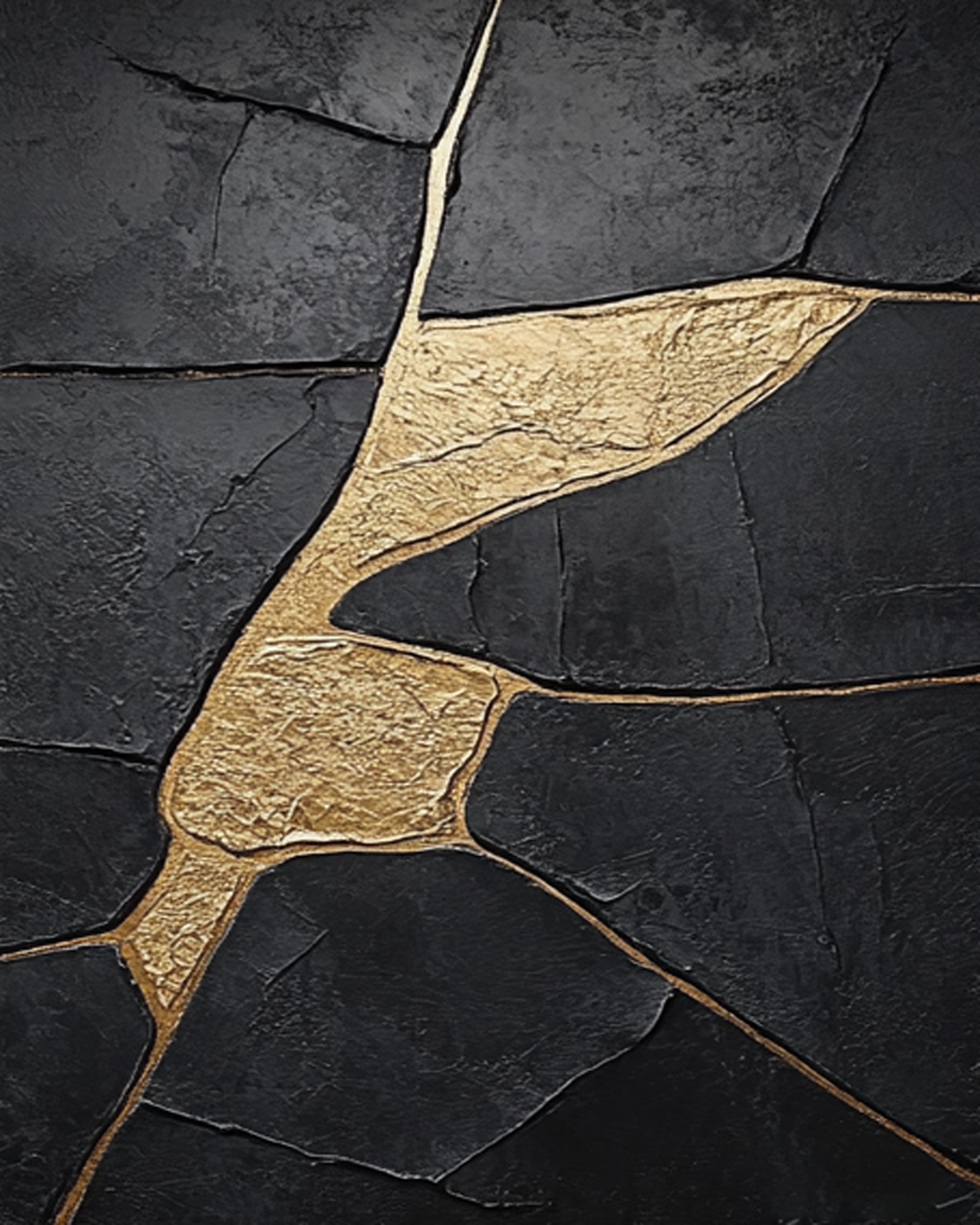 Modern Abstract Canvas with Textured Black and Gold Shapes #BGA 190
