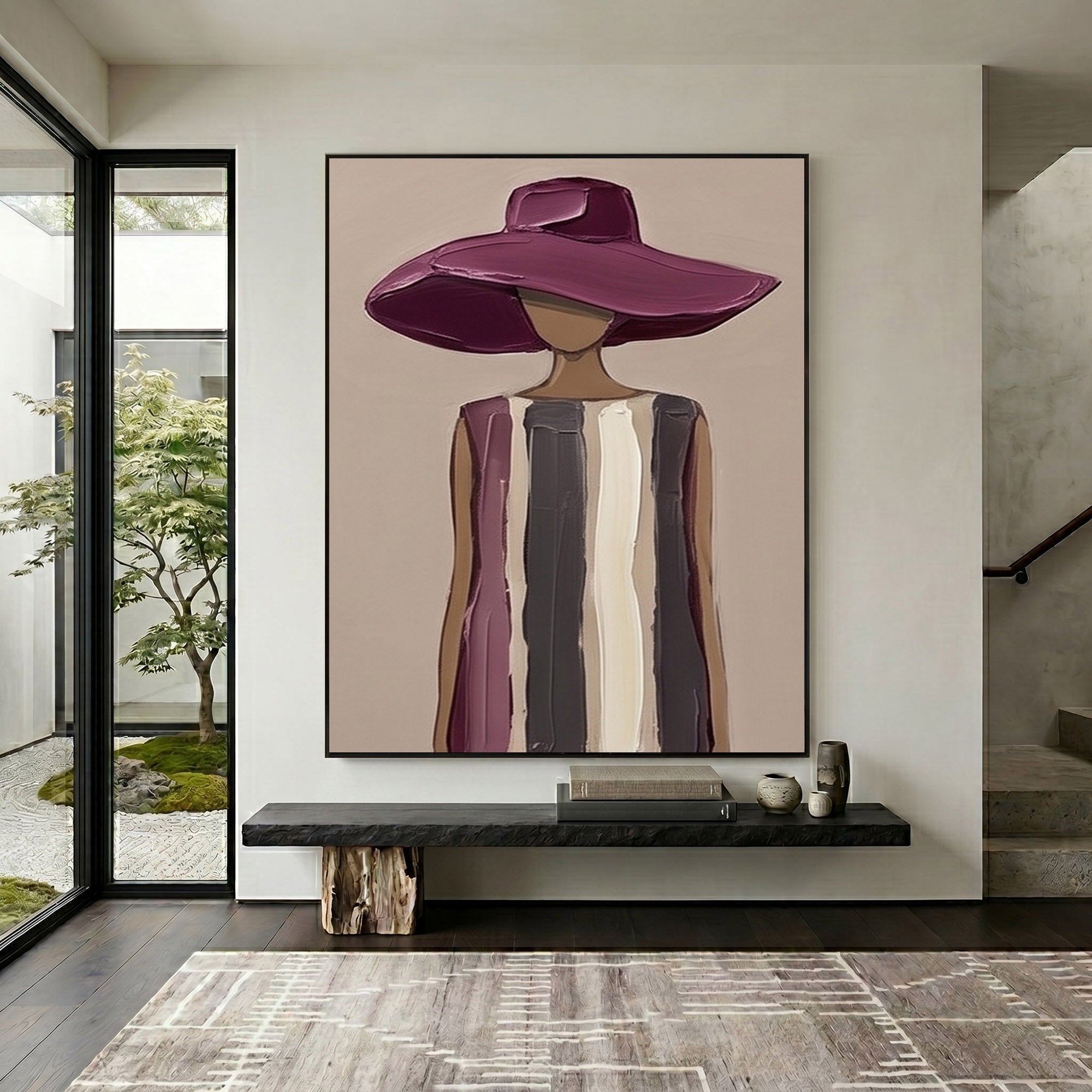 Large Modern Woman Portrait Wall Art Abstract Oil Painting Cowgirl Cowboy Vintage Americana Art Western Hat Fashion Figure Contemporary Decor