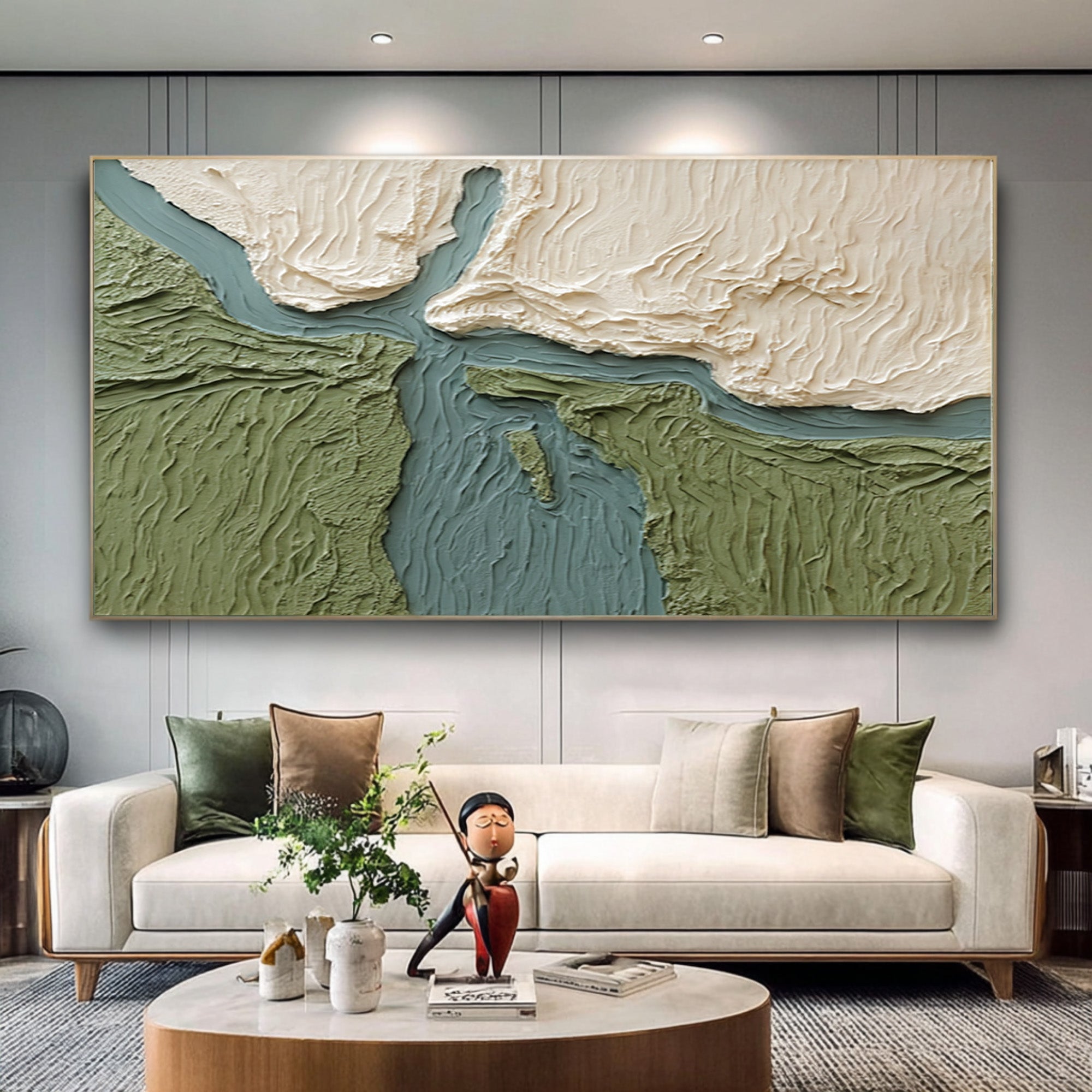 Large Contemporary Abstract Oil Painting, Green Textured Landscape Art for Interior | ArtvistaGallery #WAB 026