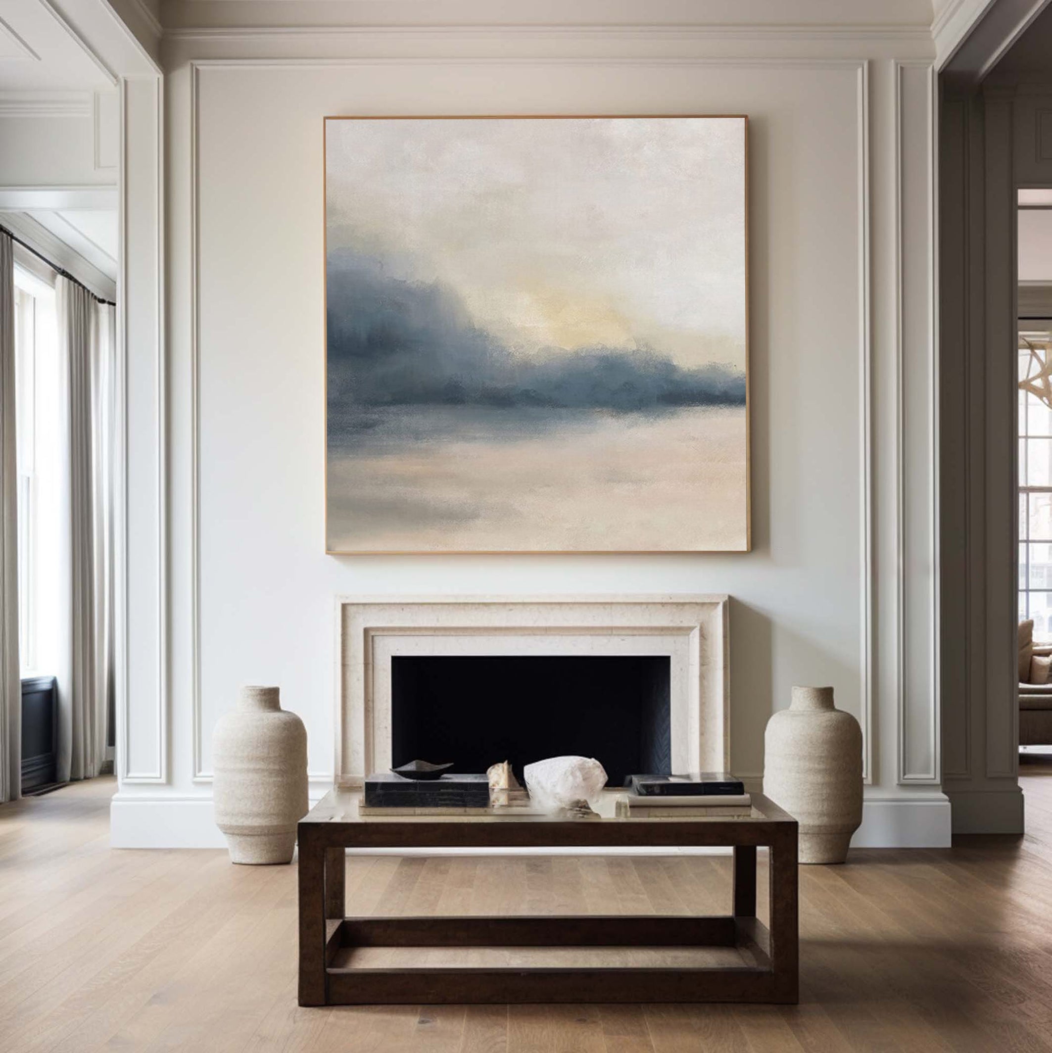 Muted Horizon: Large Soft Color Abstract Landscape Art #BGA 137