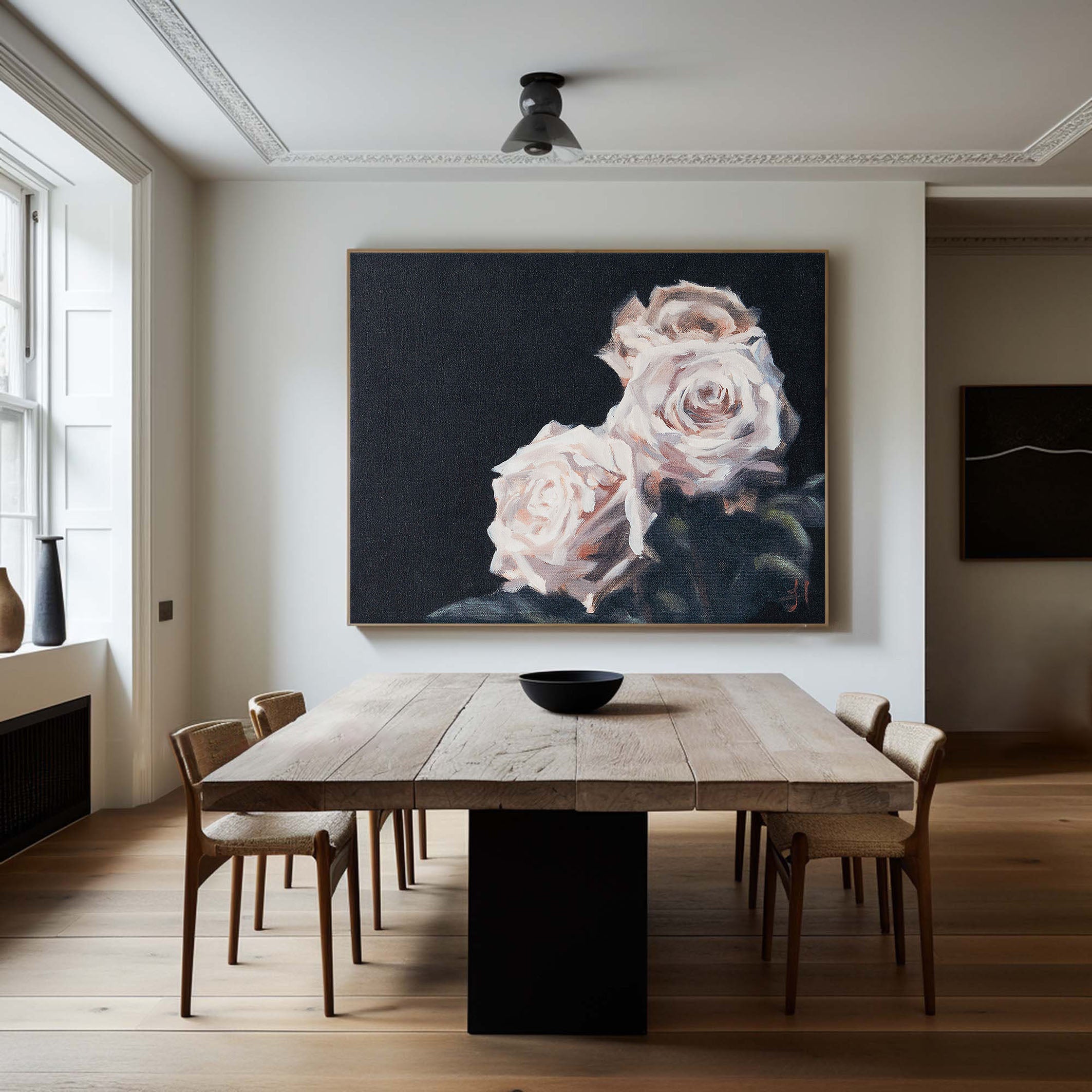 Light Roses on Dark, Contemporary Wall Art #BGA 065
