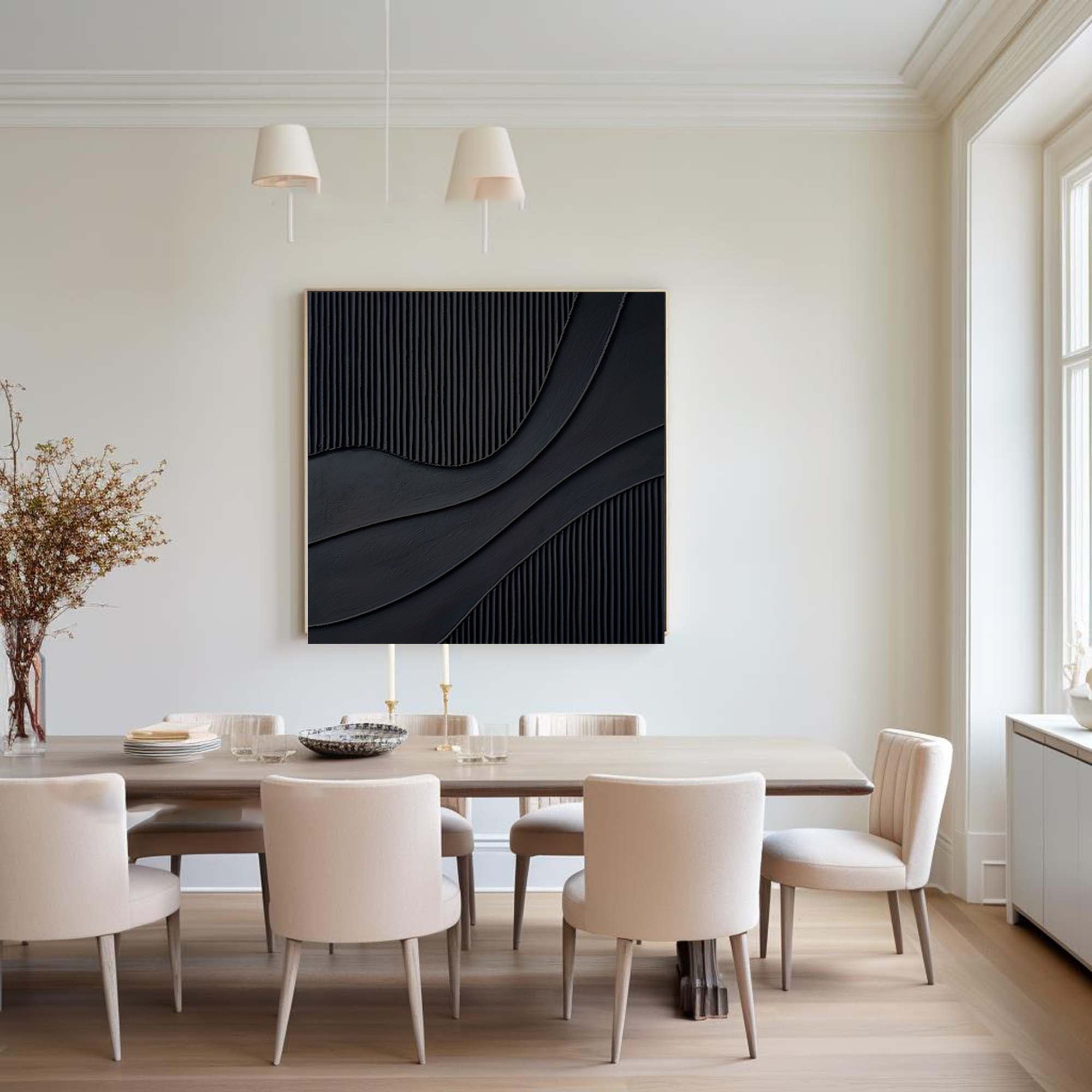 Black Modern Oil Painting Elegant Decor for Contemporary Interiors #BM 013