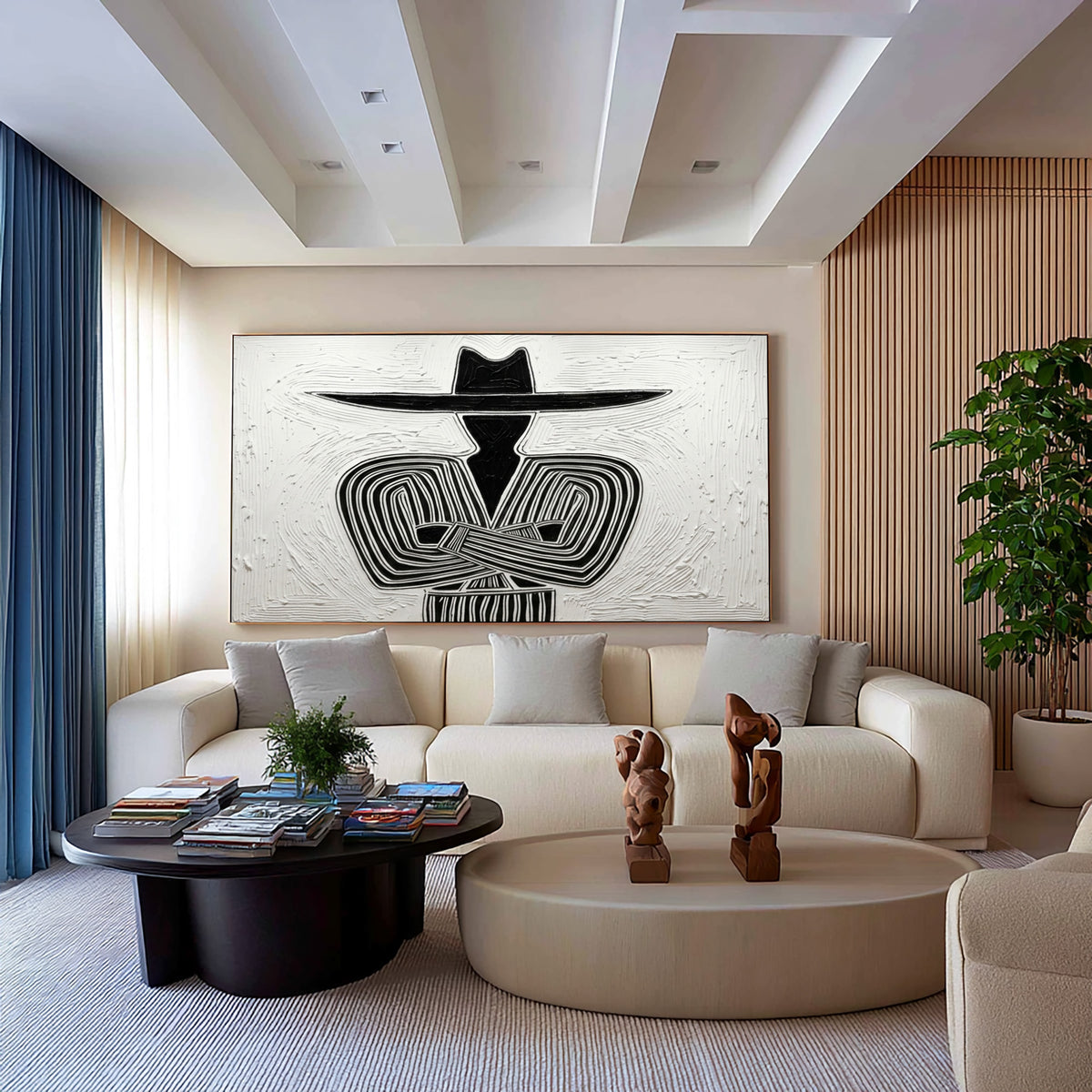 Large Oil Painting Textured Abstract Cowboy Minimalist Western Wall Art