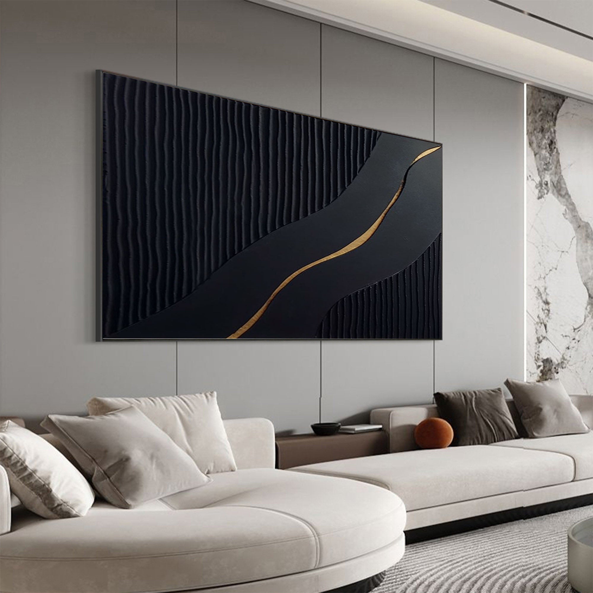 Sophisticated Black and Gold Abstract Painting for Luxury Homes #BM 023