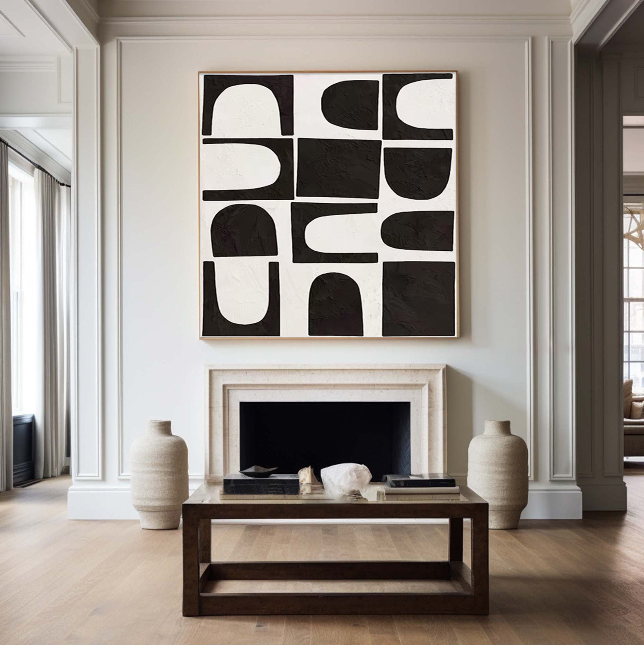 Black and White Painting, Textured Minimalist Grid Design #BGA 169