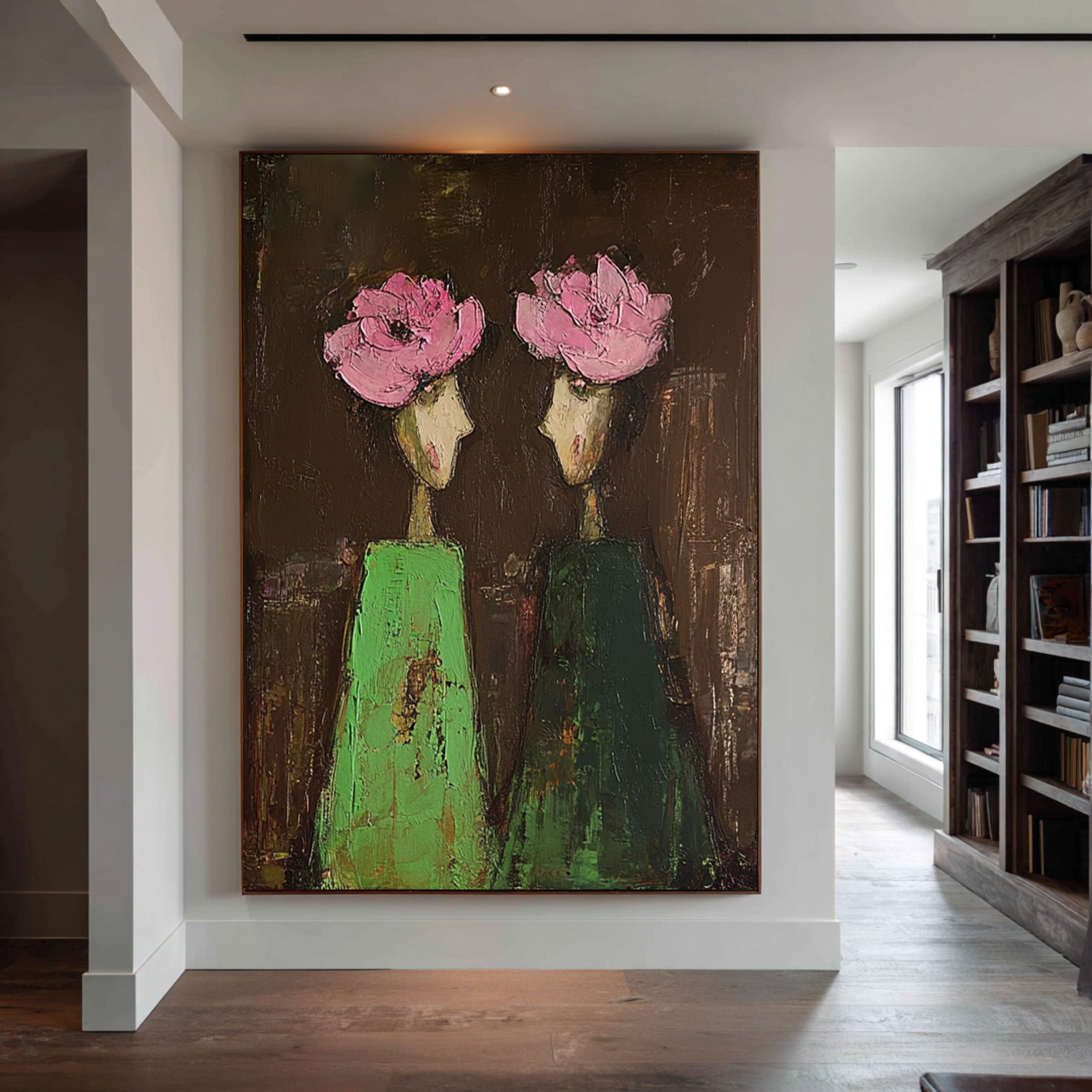 Large Abstract Portrait Oil Painting – Dark Background Canvas Statement Art #WAB 040