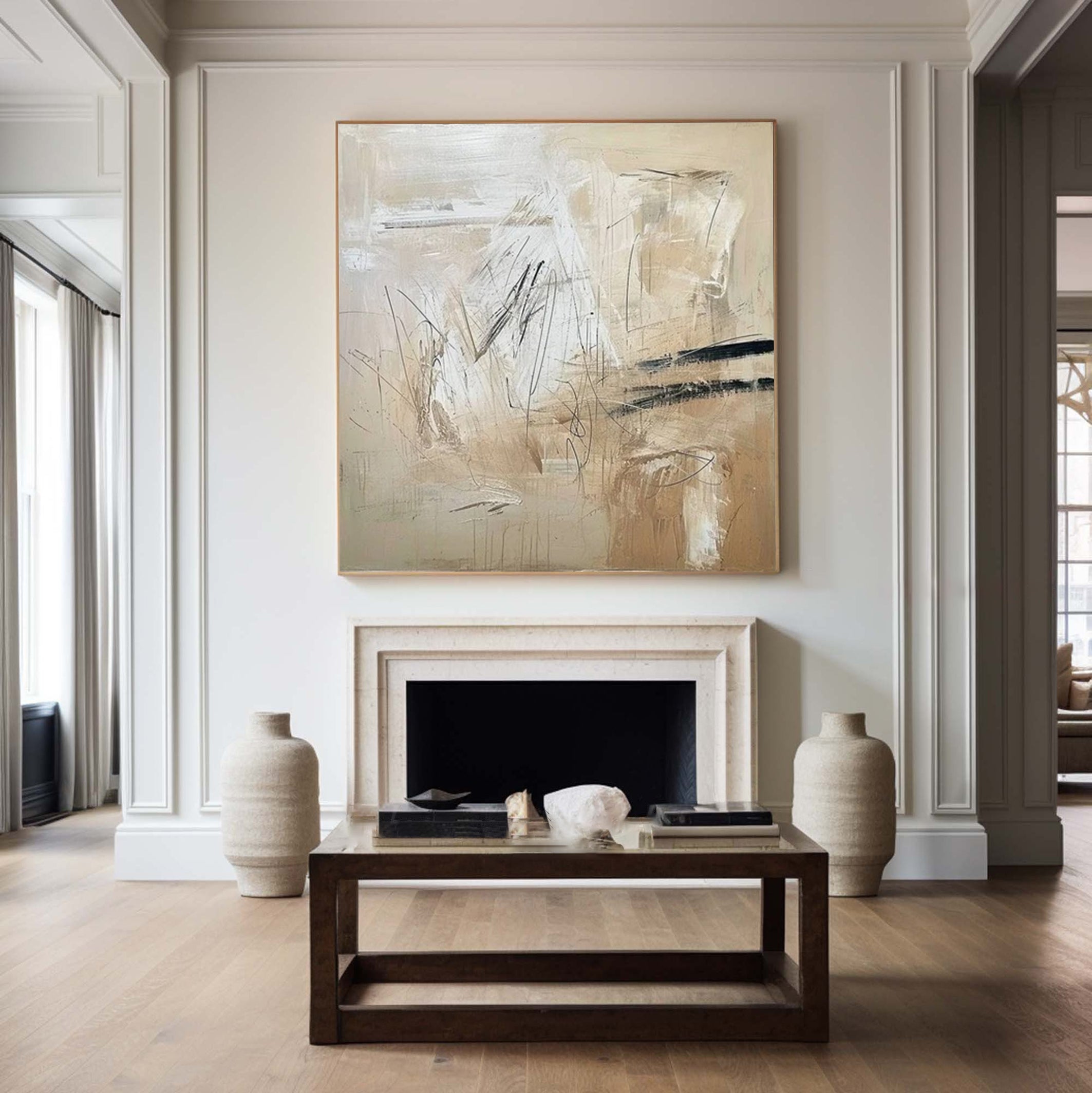 Beige Abstract Wall Art, Expressive Brushstrokes Canvas #BGA 135
