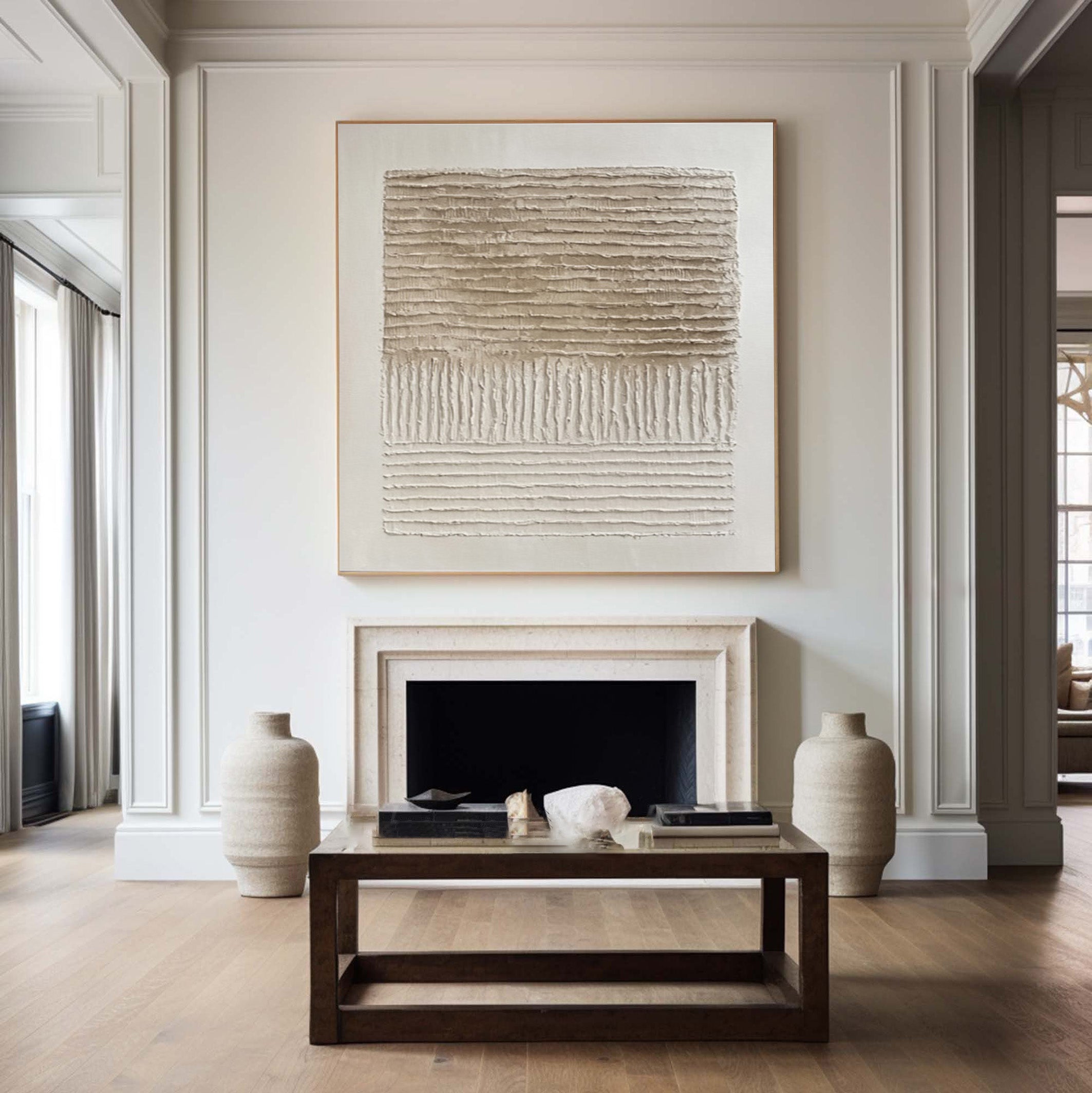 Neutral Art with Horizontal Impasto and Vertical Striations #BGA 197