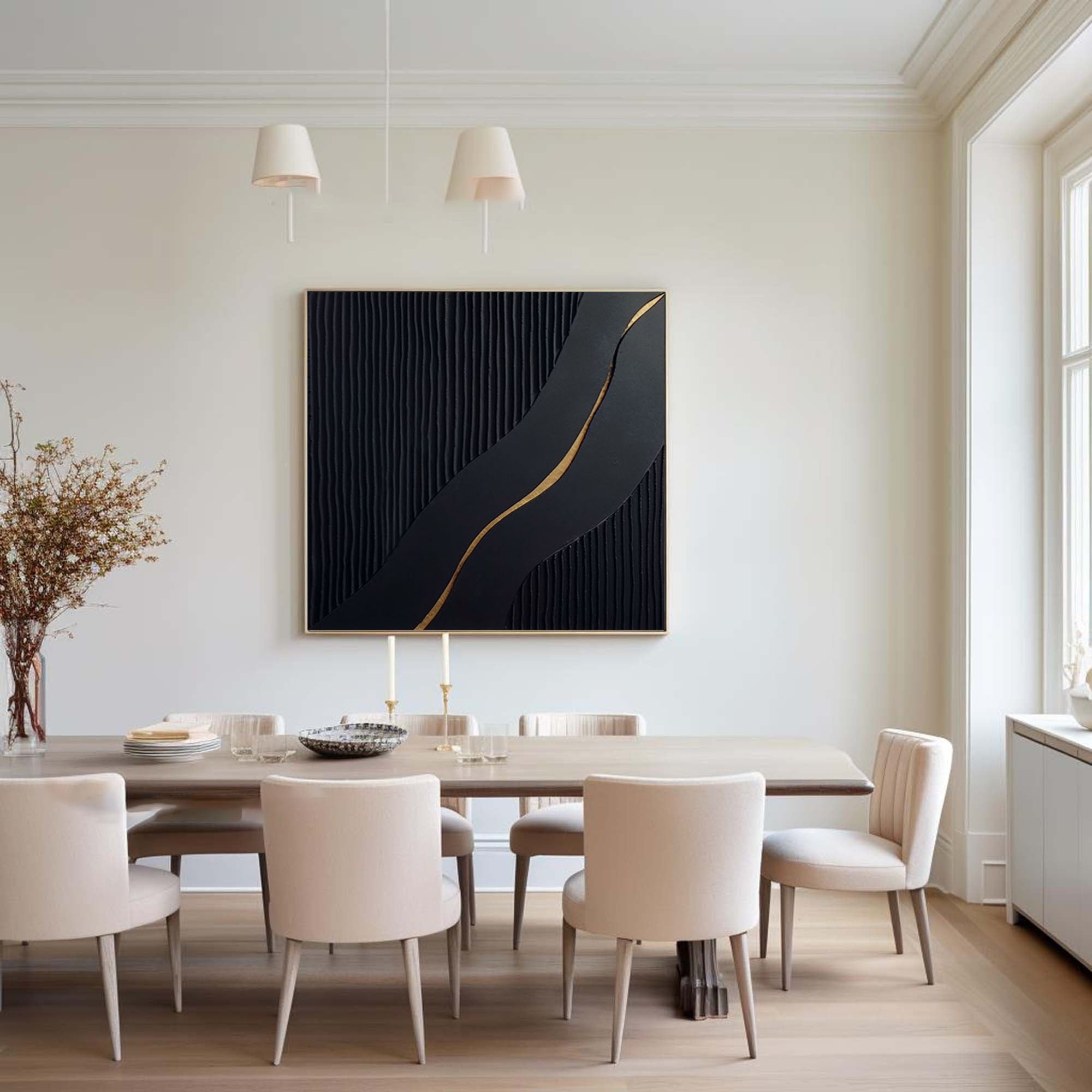 Black Modern Oil Painting Elegant Decor for Contemporary Interiors #BM 019