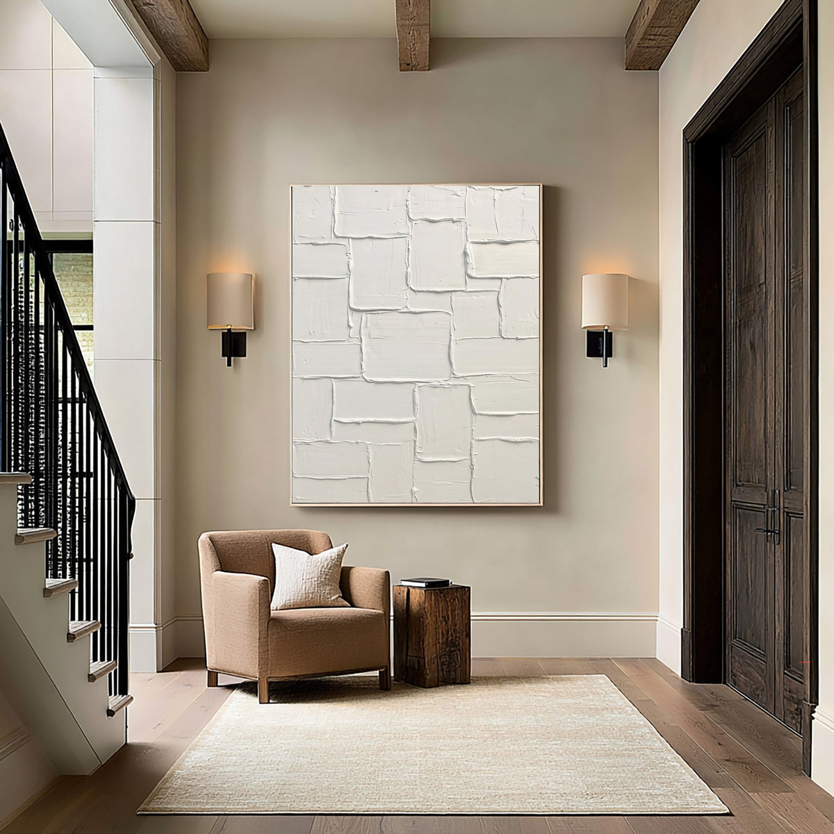 Wabi Sabi Ivory Blocks Handmade Artwork Neutral Textured Abstract Wall Art Modern Interior Decor