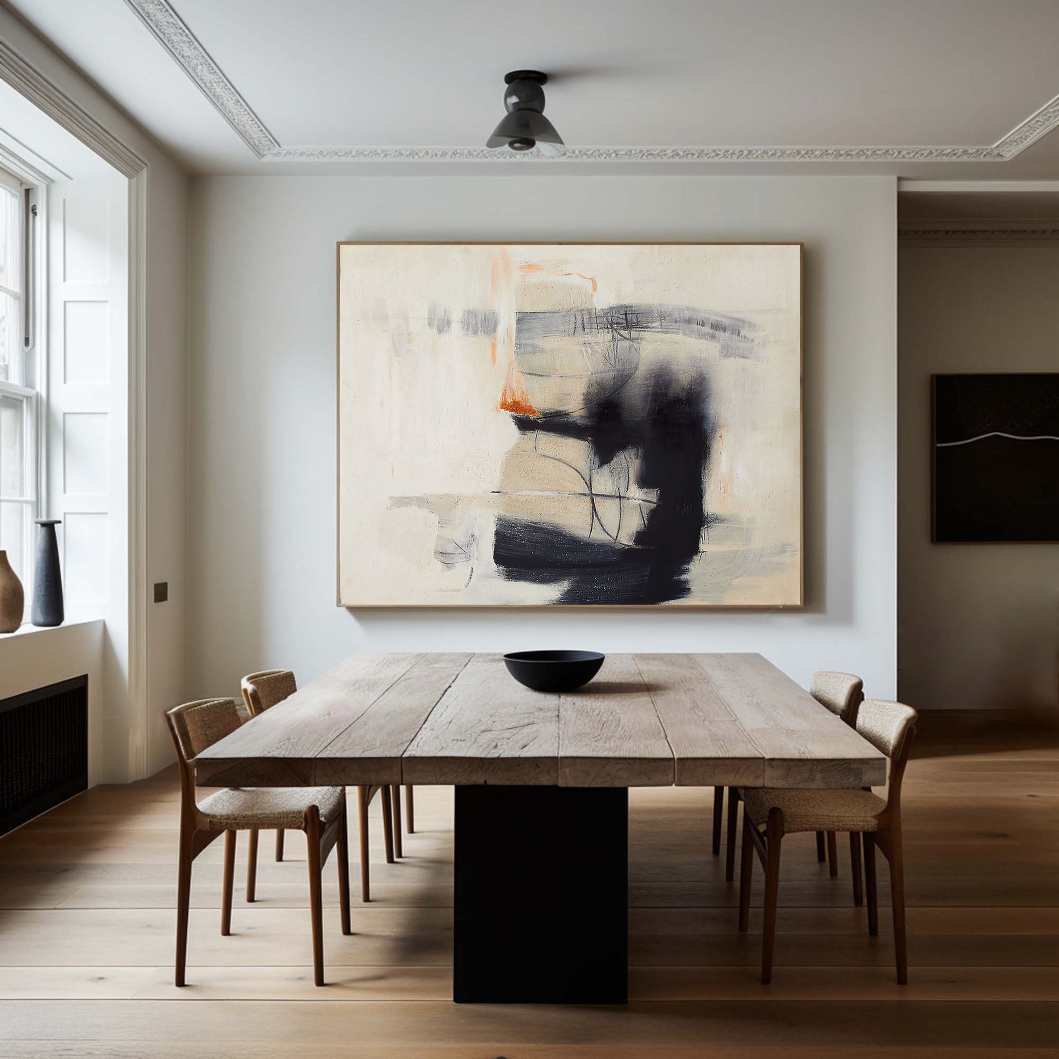 Horizontal Abstraction with Ink-like Marks, Modern Wall Art #BGA 057