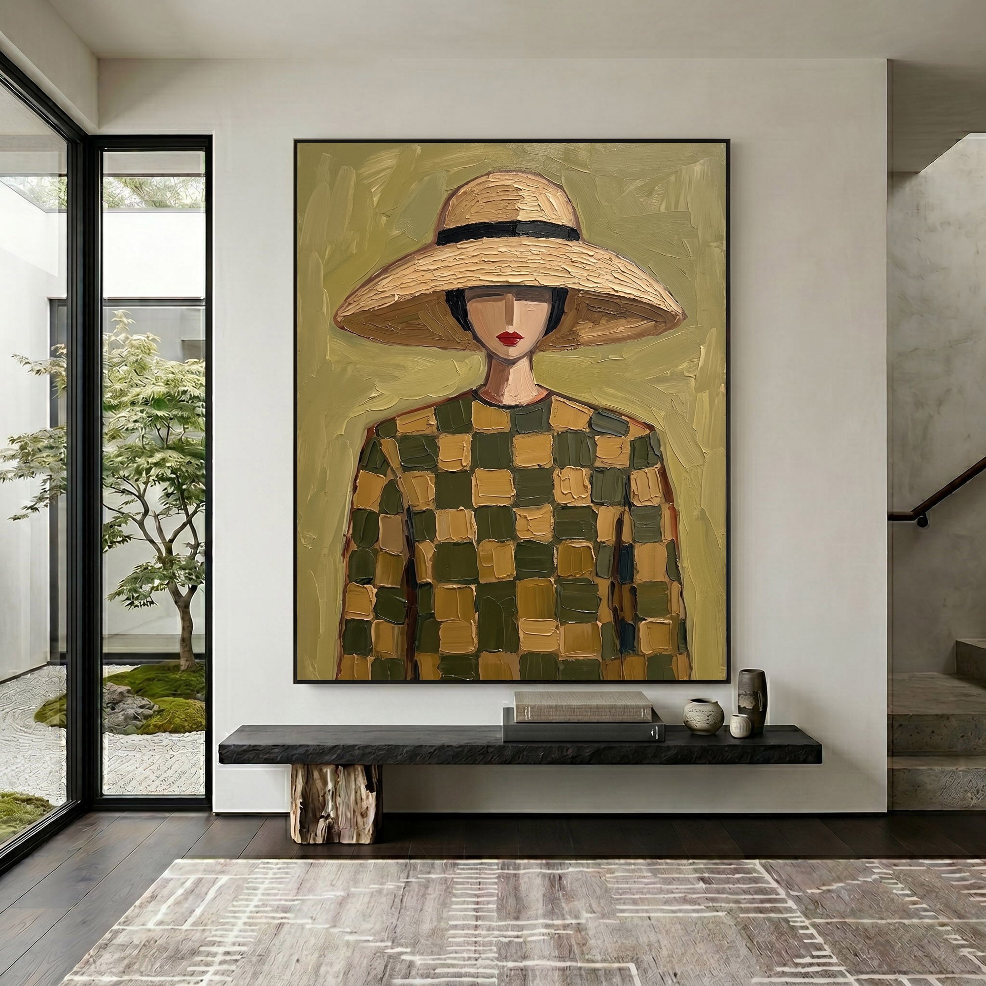 Large Woman Portrait Wall Art Abstract Oil Painting Vintage Americana Art Cowgirl Cowboy Western Fashion Figure Minimalist Decor