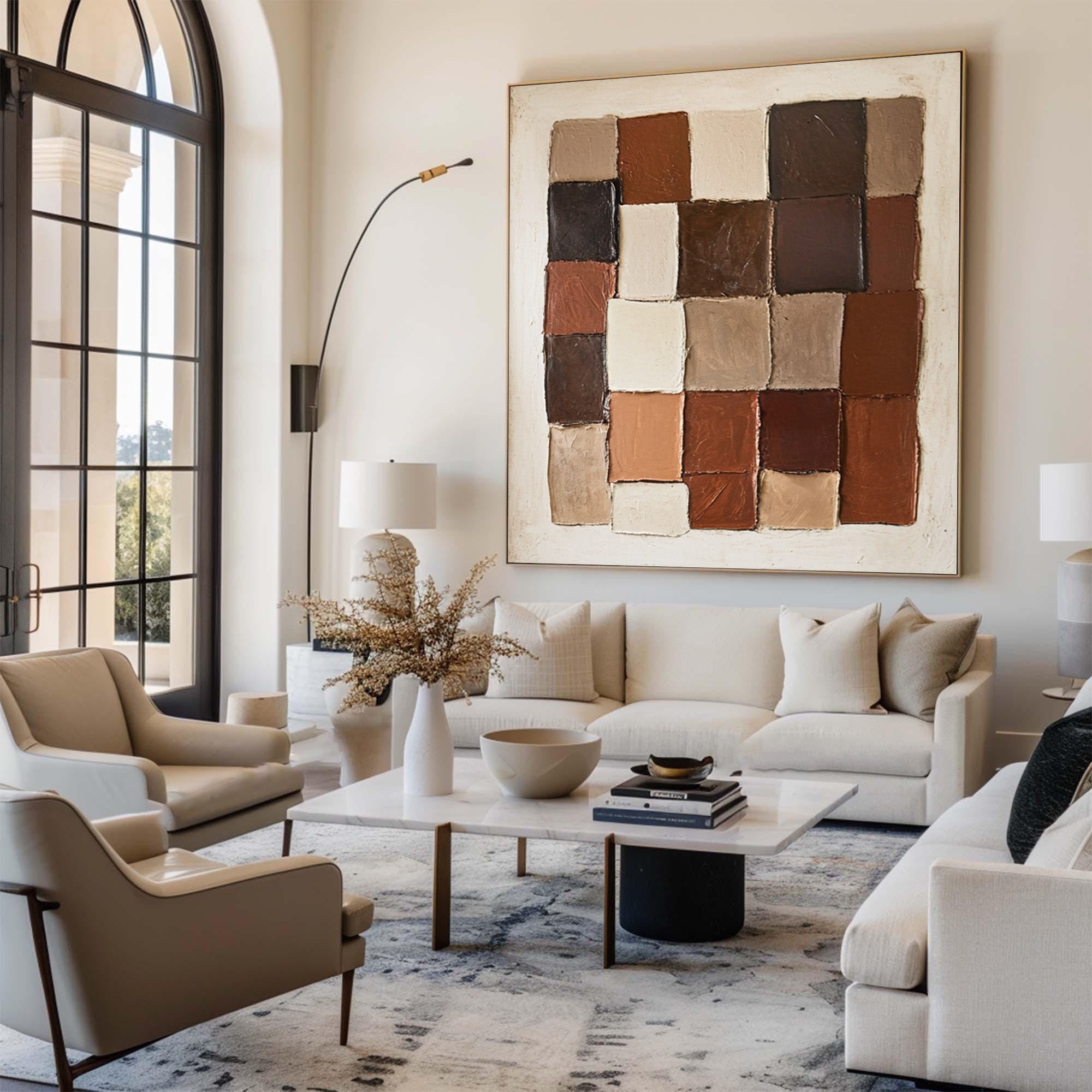 Large Contemporary Abstract Oil Painting, Earth Tone Geometric Art for Modern Interior | ArtvistaGallery #WAB 008