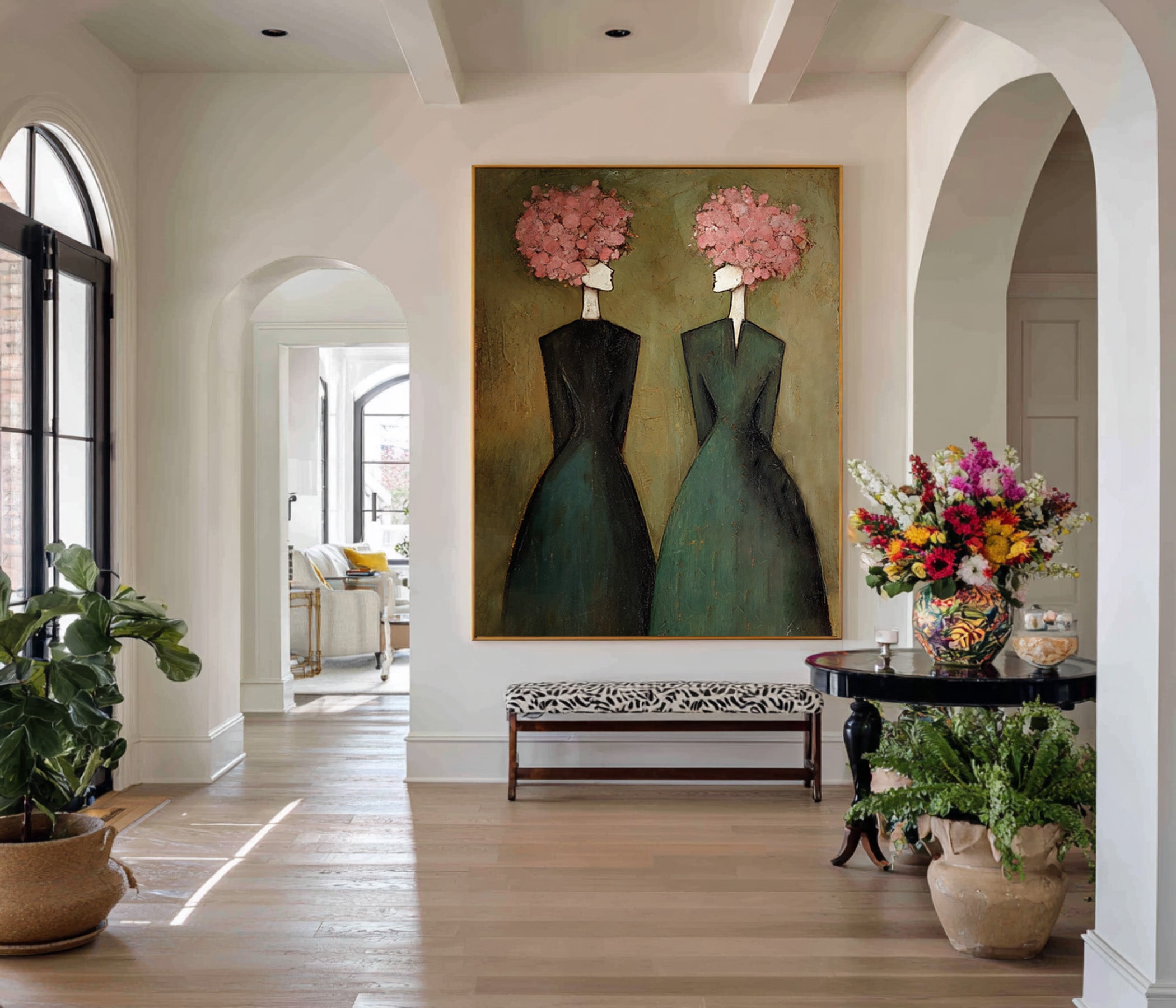 Large Elegant Figurative Oil Painting on Canvas – Modern Pink Portrait Wall Art #WAB 034