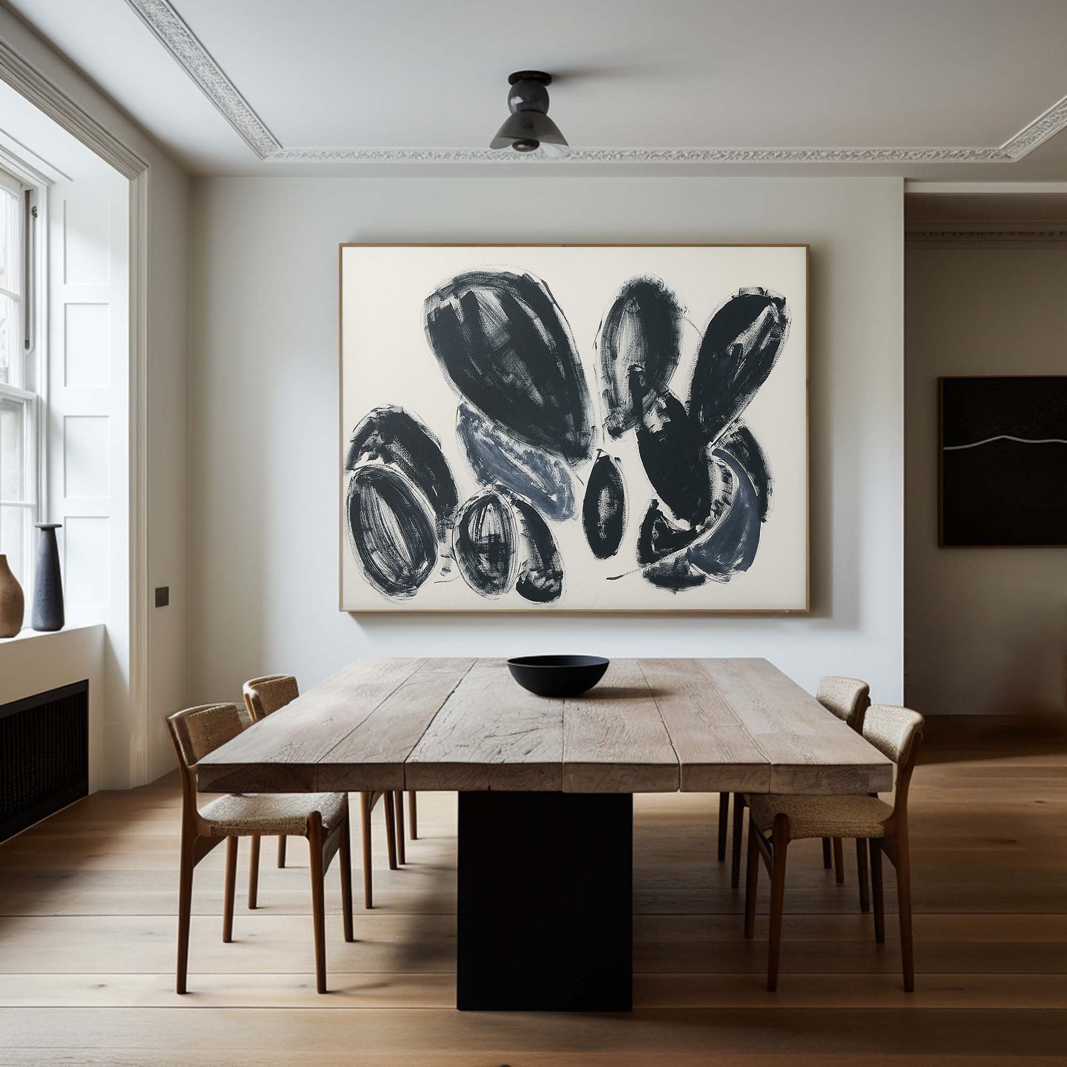 Bold Rounded Forms Abstract, Large Grey Contemporary Wall Art #BGA 055