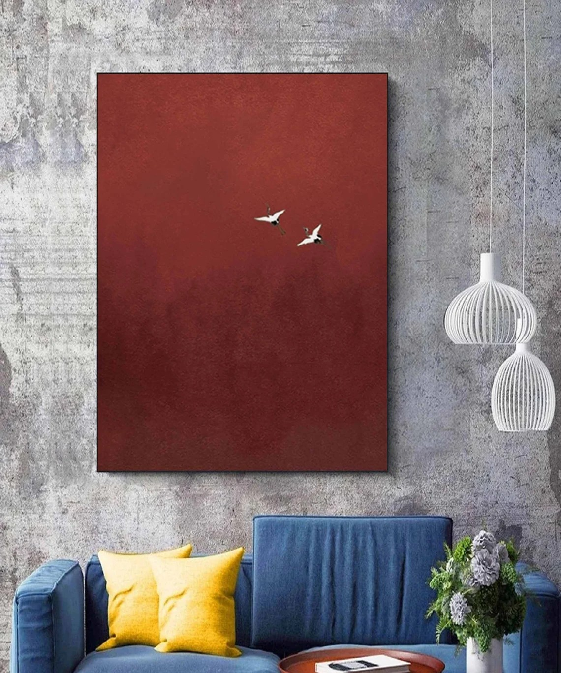 Dramatic Red Sky, Birds in Flight, Contemporary Wall Canvas #BGA 091