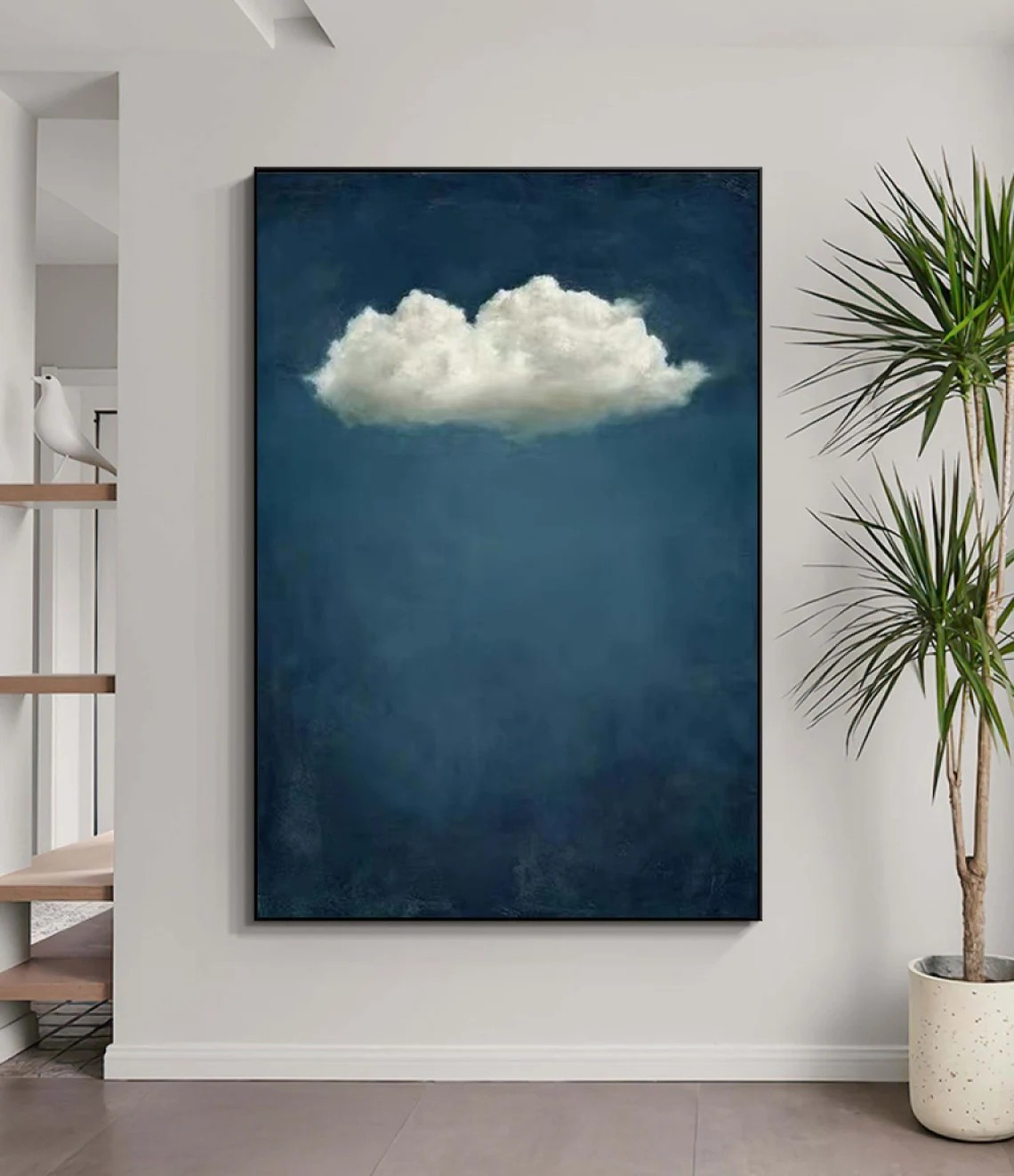 Celestial Solitude: Emerald Blue Cloud, Minimalist Sky Art #BGA 107