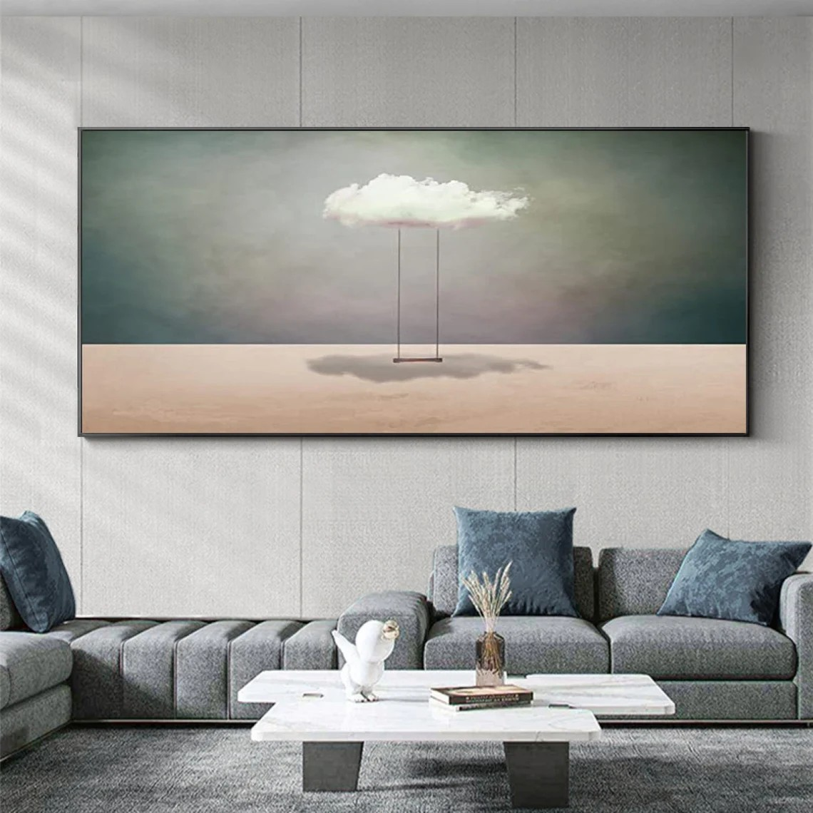 Modern Cloud Swing, Surreal Turquoise Landscape Wall Art #BGA 106