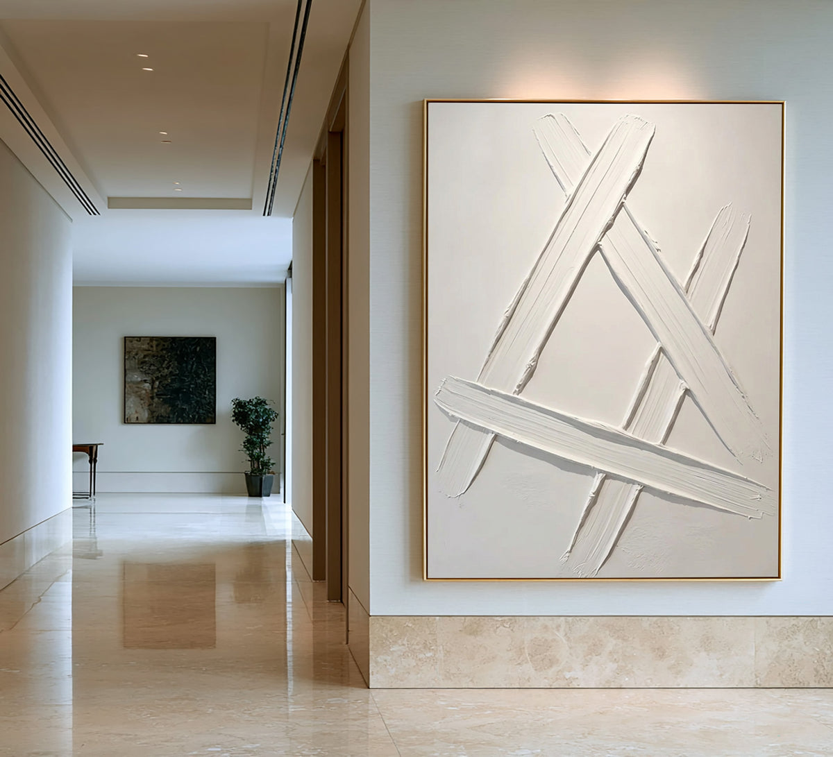 Quiet Crossing Contemporary Wall Painting Hand Painted Neutral Geometric Artwork Modern Interior Decor