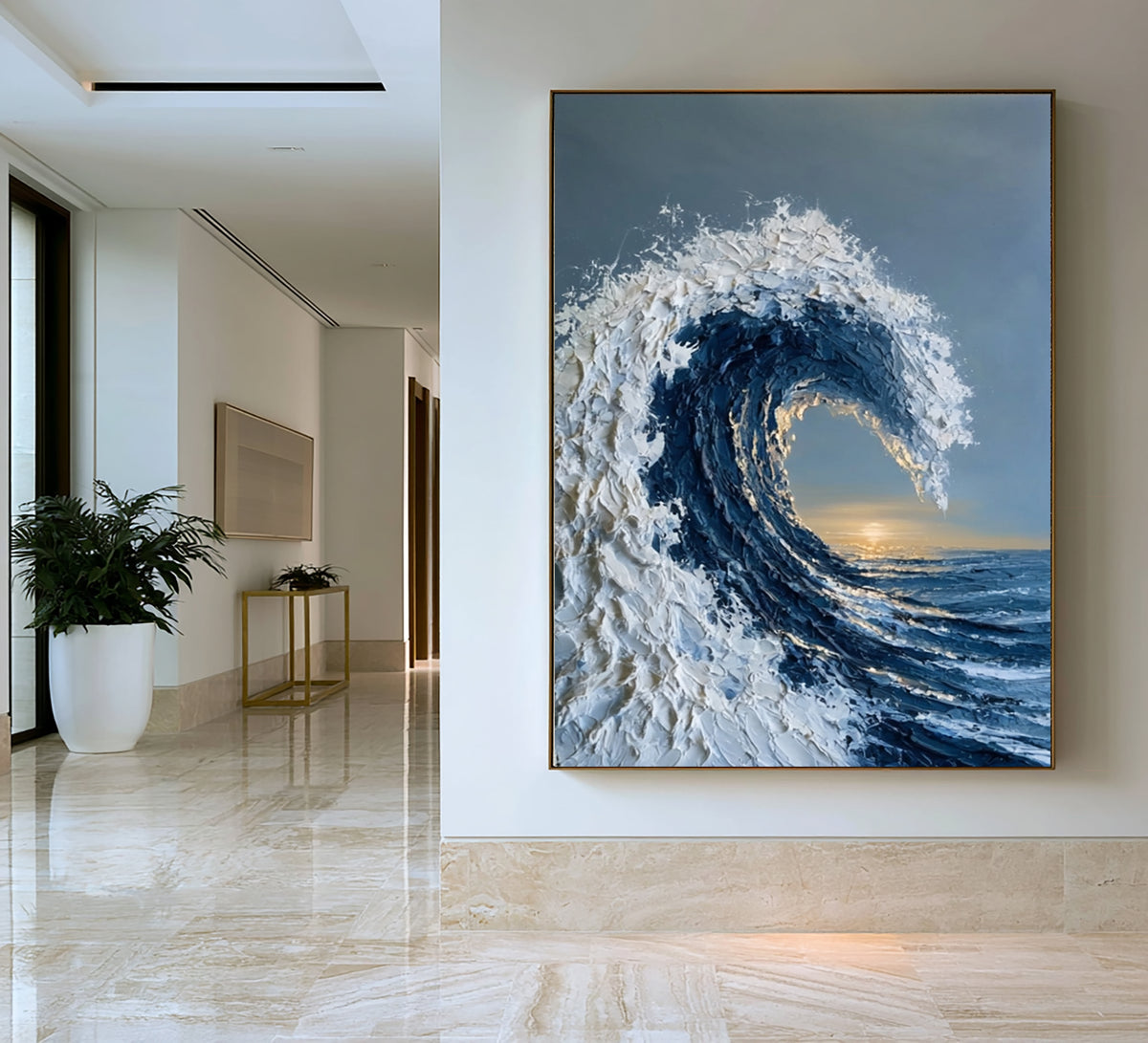 Large Gallery Style Ocean Wave Wall Art Textured Oil Painting Coastal Seascape Cowboy Cowgirl Inspired Vintage Americana Artwork Luxury Decor