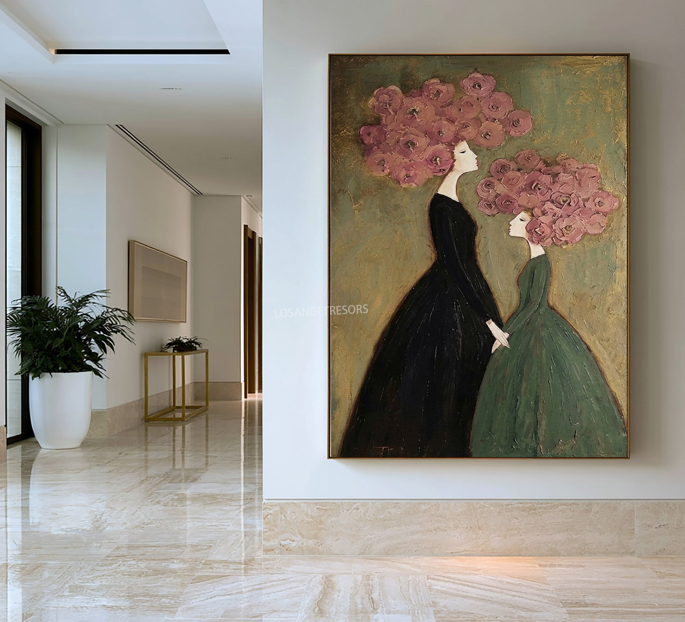 Large Botanical Figure Wall Art Elegant Floral Oil Painting Canvas
