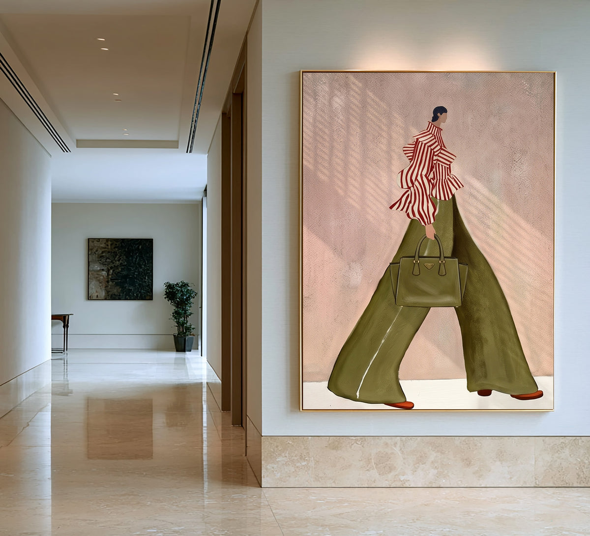 Woman From Behind Green Pants Fashion Painting Contemporary Wall Art