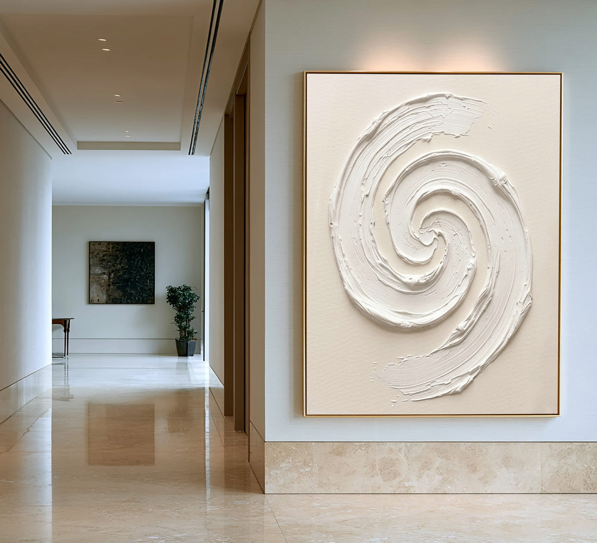Whirlpool Inspired Minimalist Textured Wall Artwork Handmade White Sculptural Abstract Relief Painting