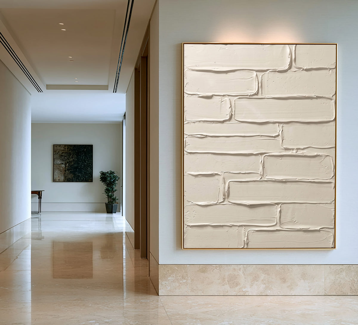 Weathered Lines Warm Neutral Handmade Artwork Textured Abstract Painting Cream White Contemporary Wall Decor