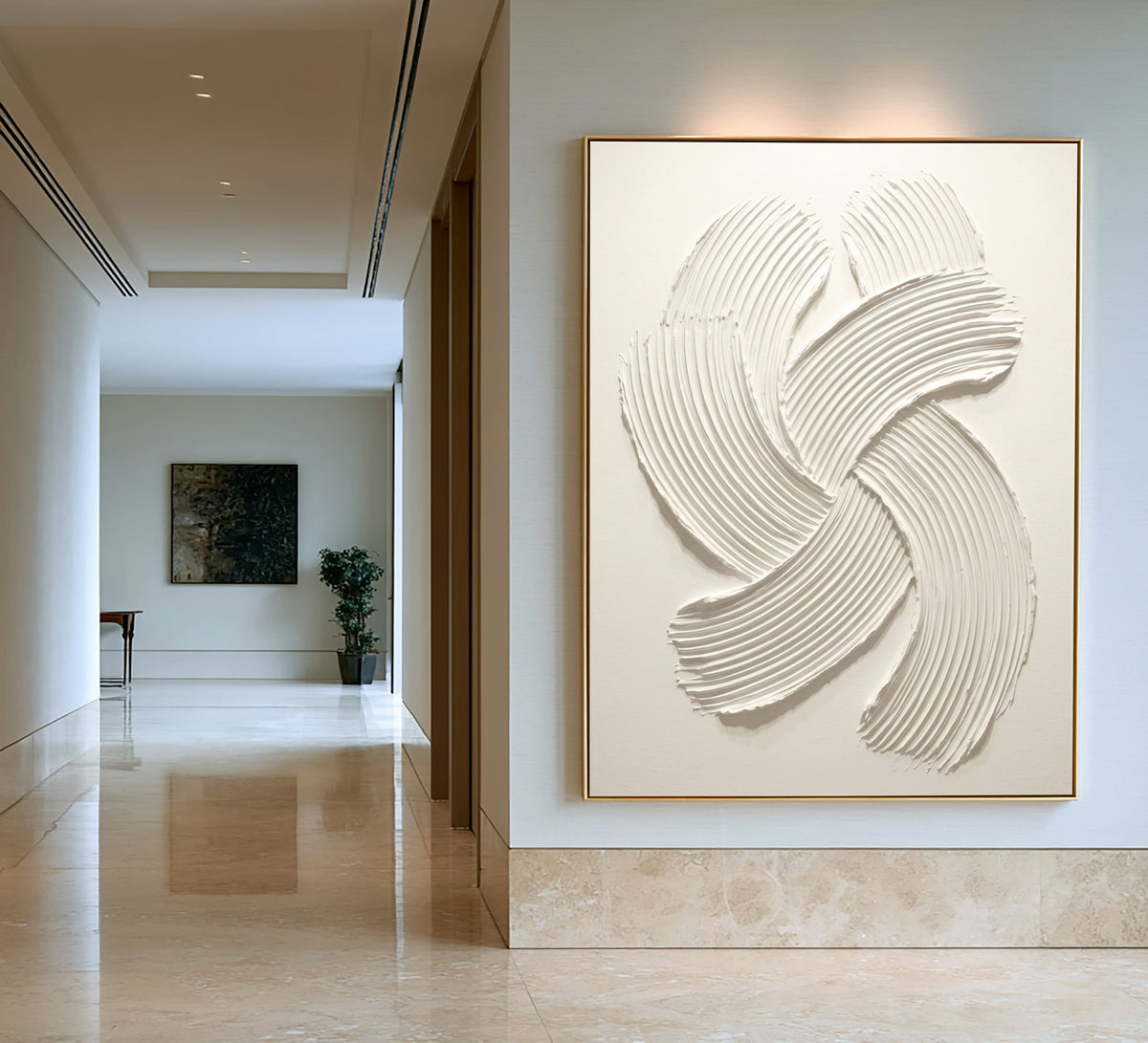 Soft Spiral Sculptural White Abstract Painting Handmade Textured Relief Minimalist Contemporary Wall Art