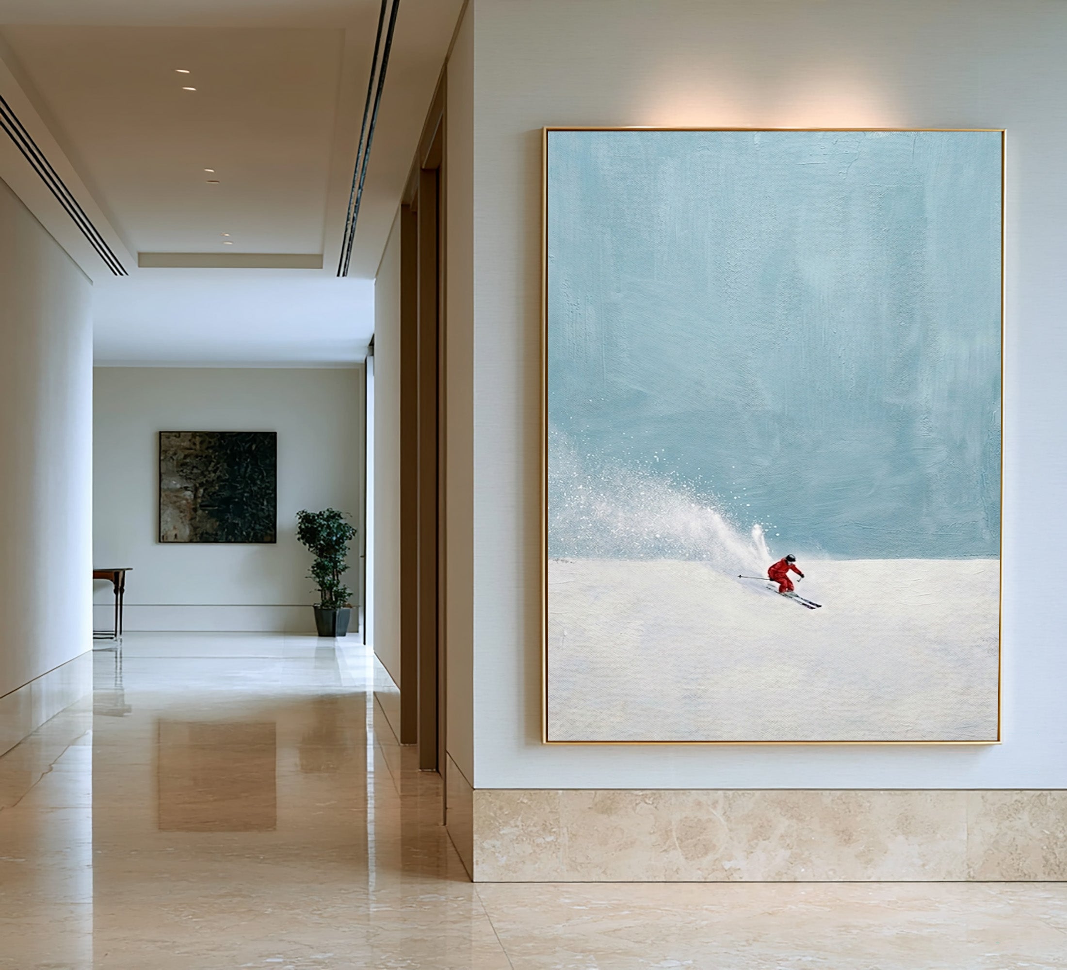Large Minimalist Ski Wall Art Contemporary Winter Landscape Oil Painting
