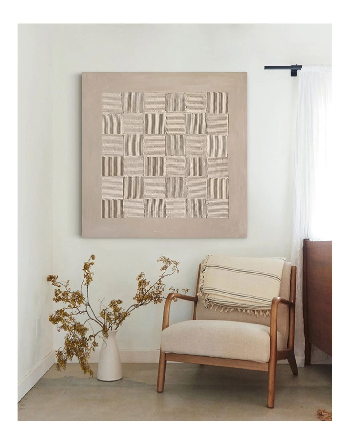 Soft Beige Checkerboard Minimalist Wall Art #WSA 012
