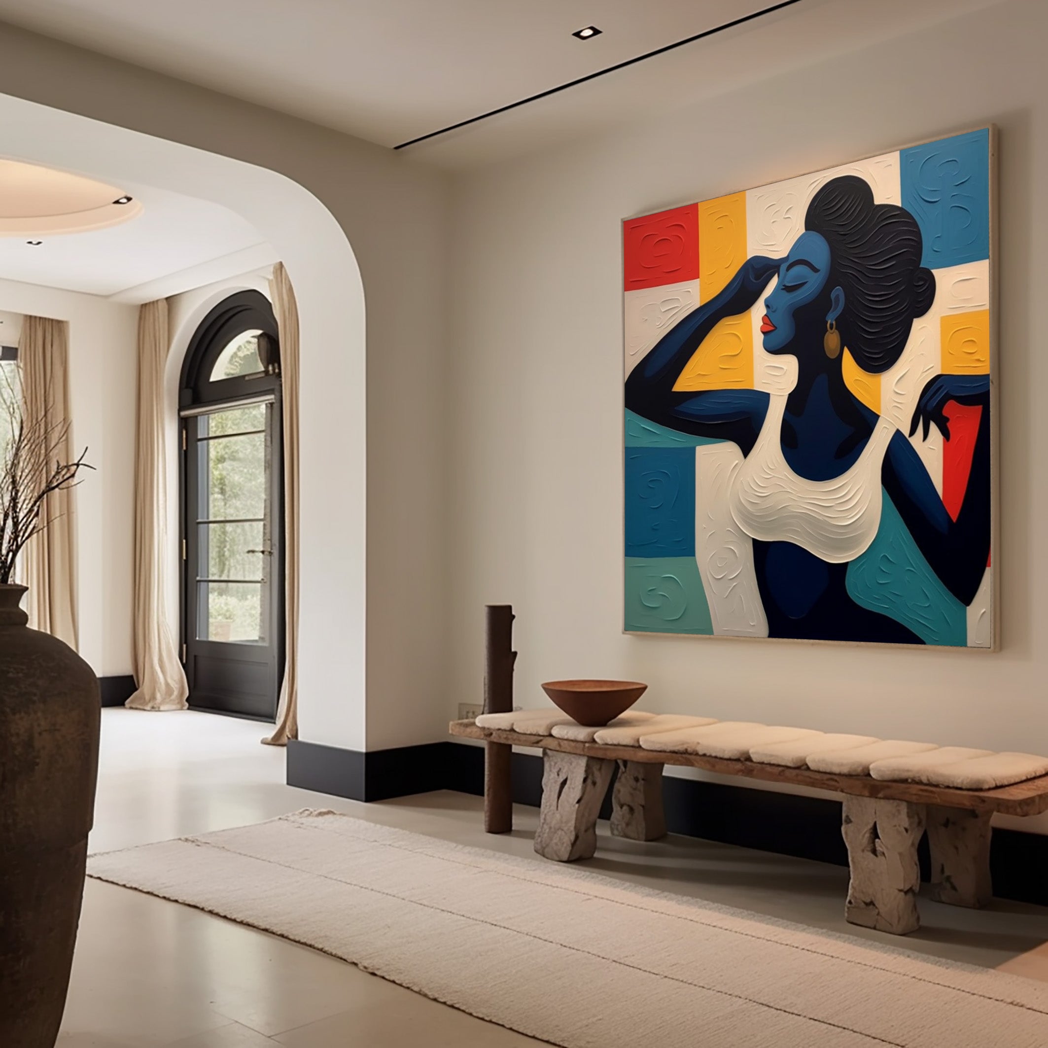 Stylized Portrait with Textured Color Blocks, Modern Wall Art #BGA 159