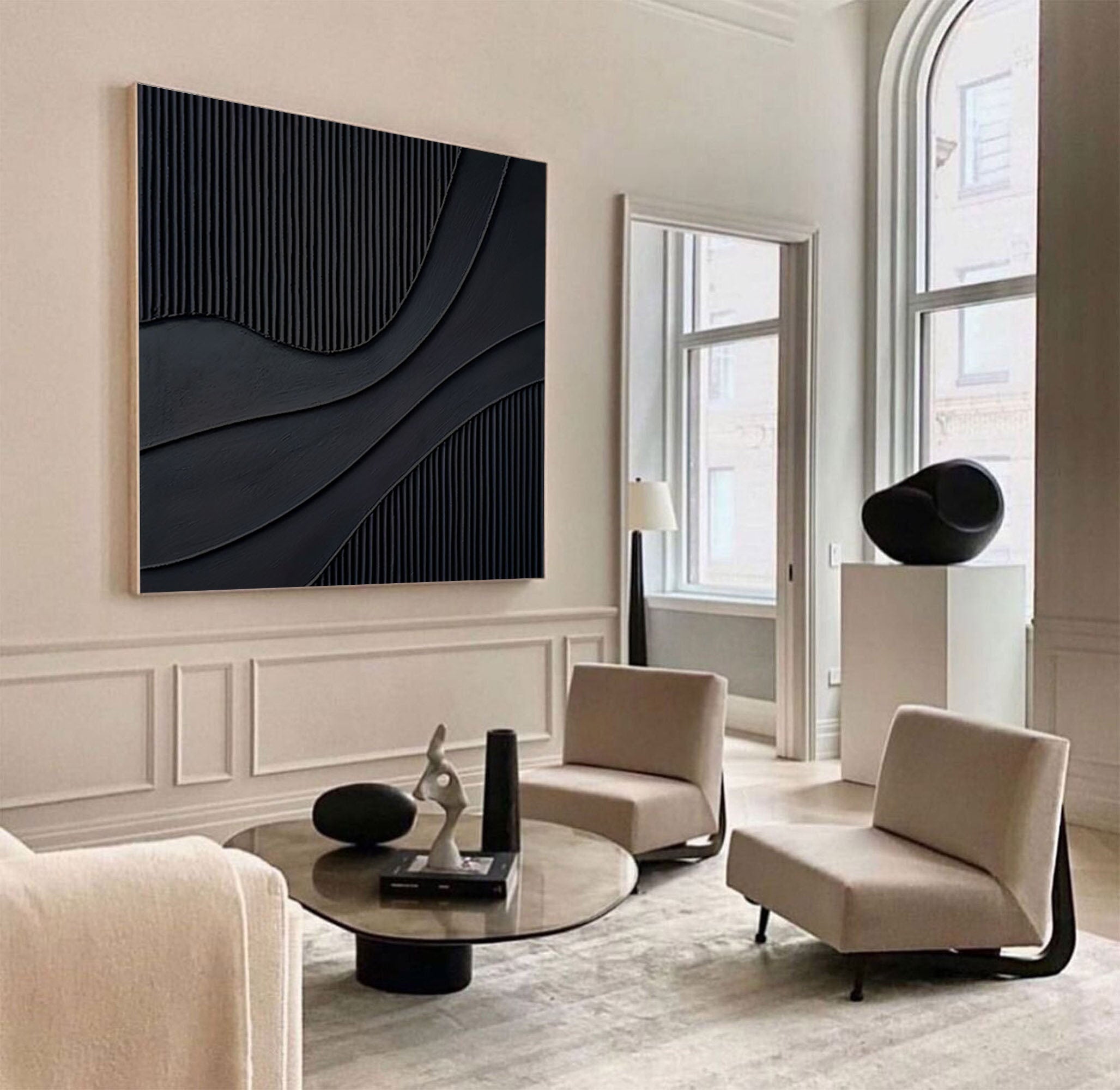 Black Modern Oil Painting Elegant Decor for Contemporary Interiors #BM 013