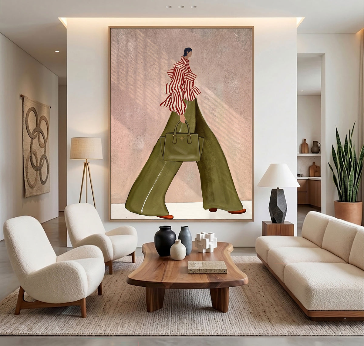 Woman From Behind Green Pants Fashion Painting Contemporary Wall Art