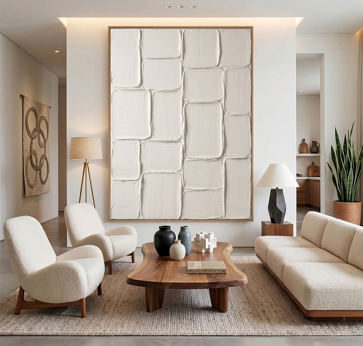 Hand Painted Ivory Plaster Blocks Large Textured Wall Art Modern Architectural Relief Contemporary Artwork