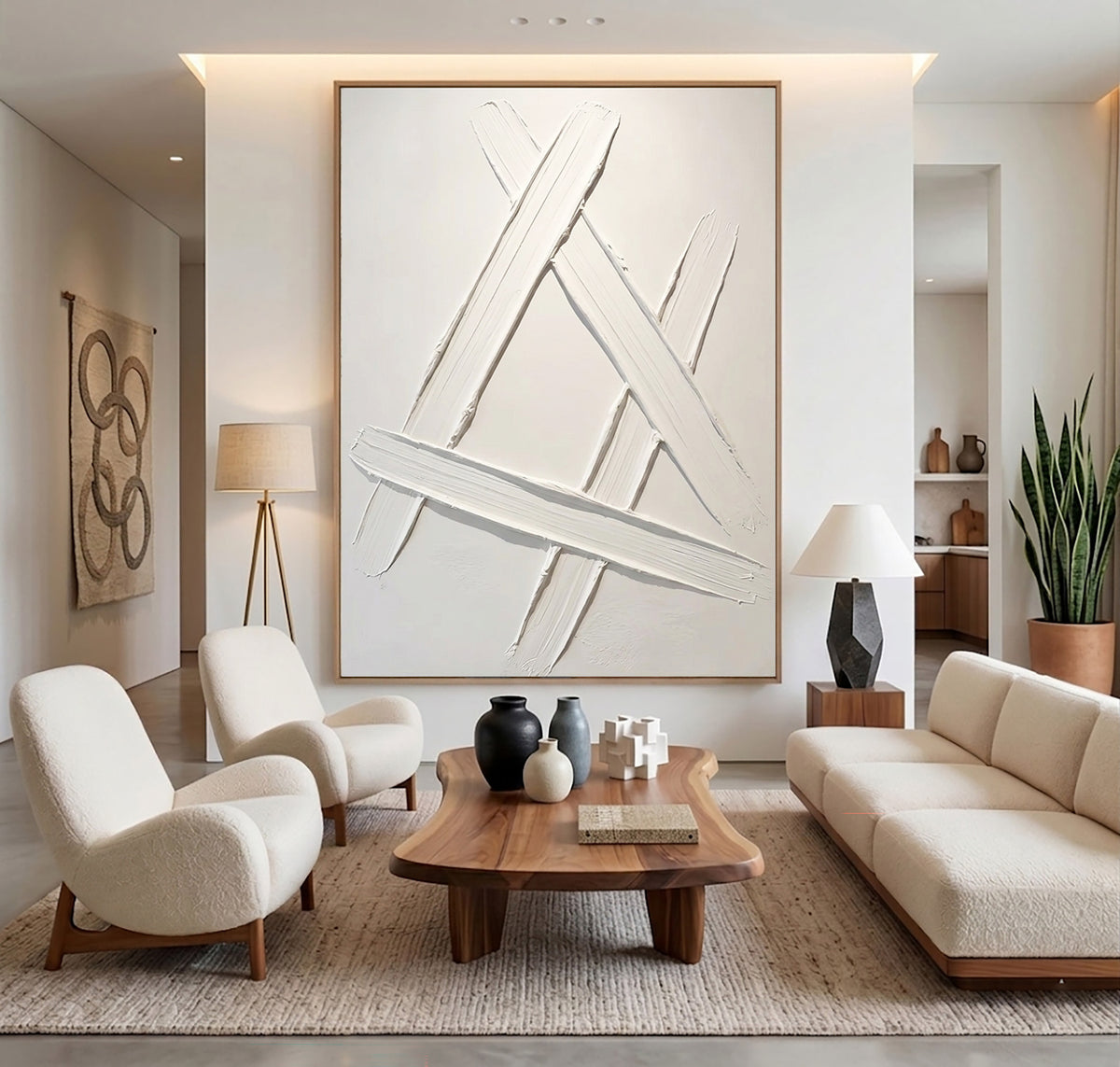 Quiet Crossing Contemporary Wall Painting Hand Painted Neutral Geometric Artwork Modern Interior Decor