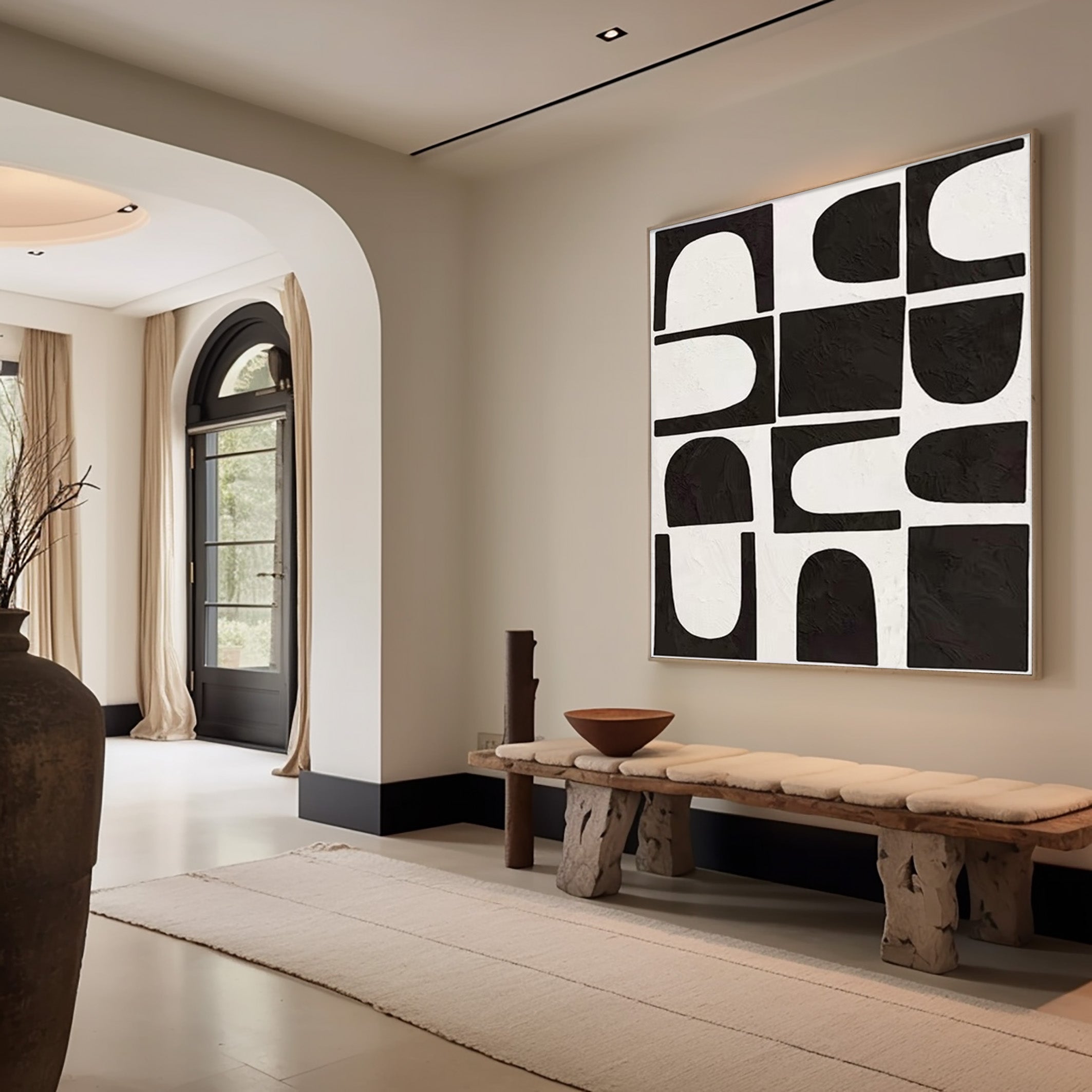 Black and White Painting, Textured Minimalist Grid Design #BGA 169