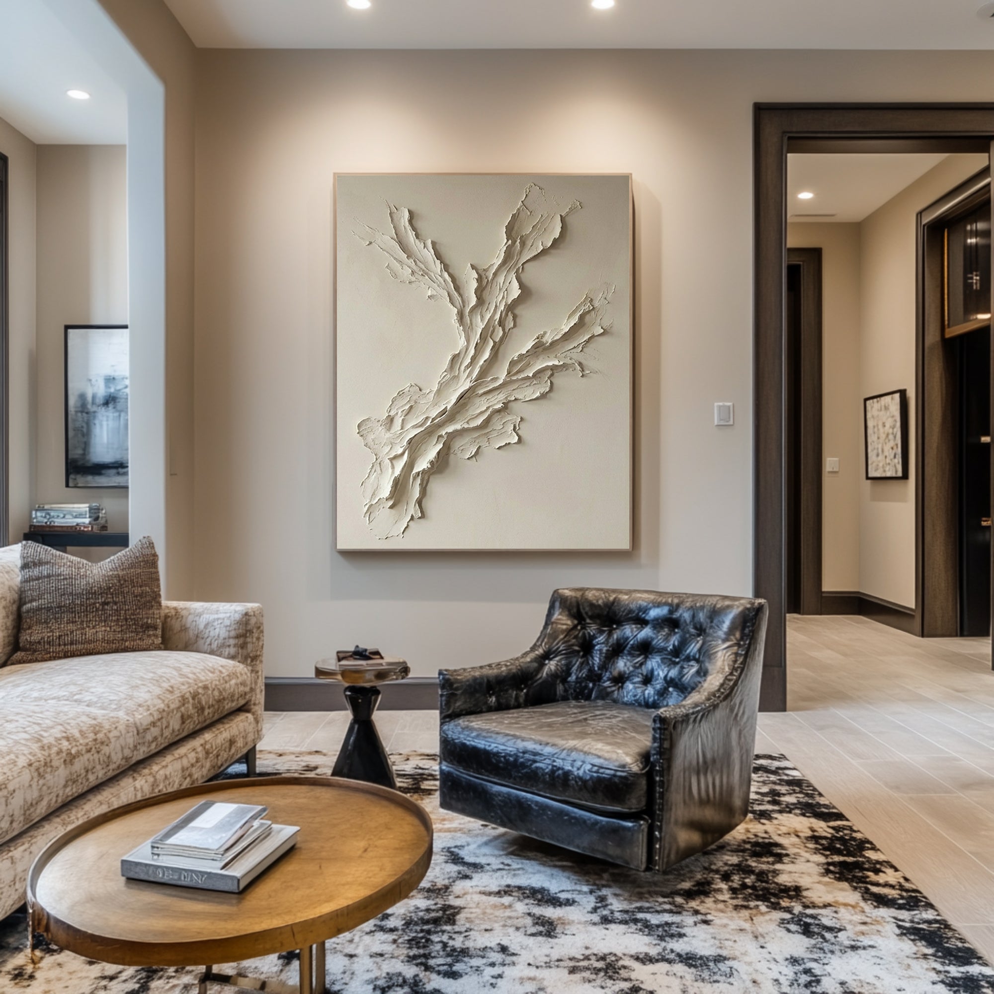 Large Organic Textured Oil Painting for Modern Neutral Wall Decor