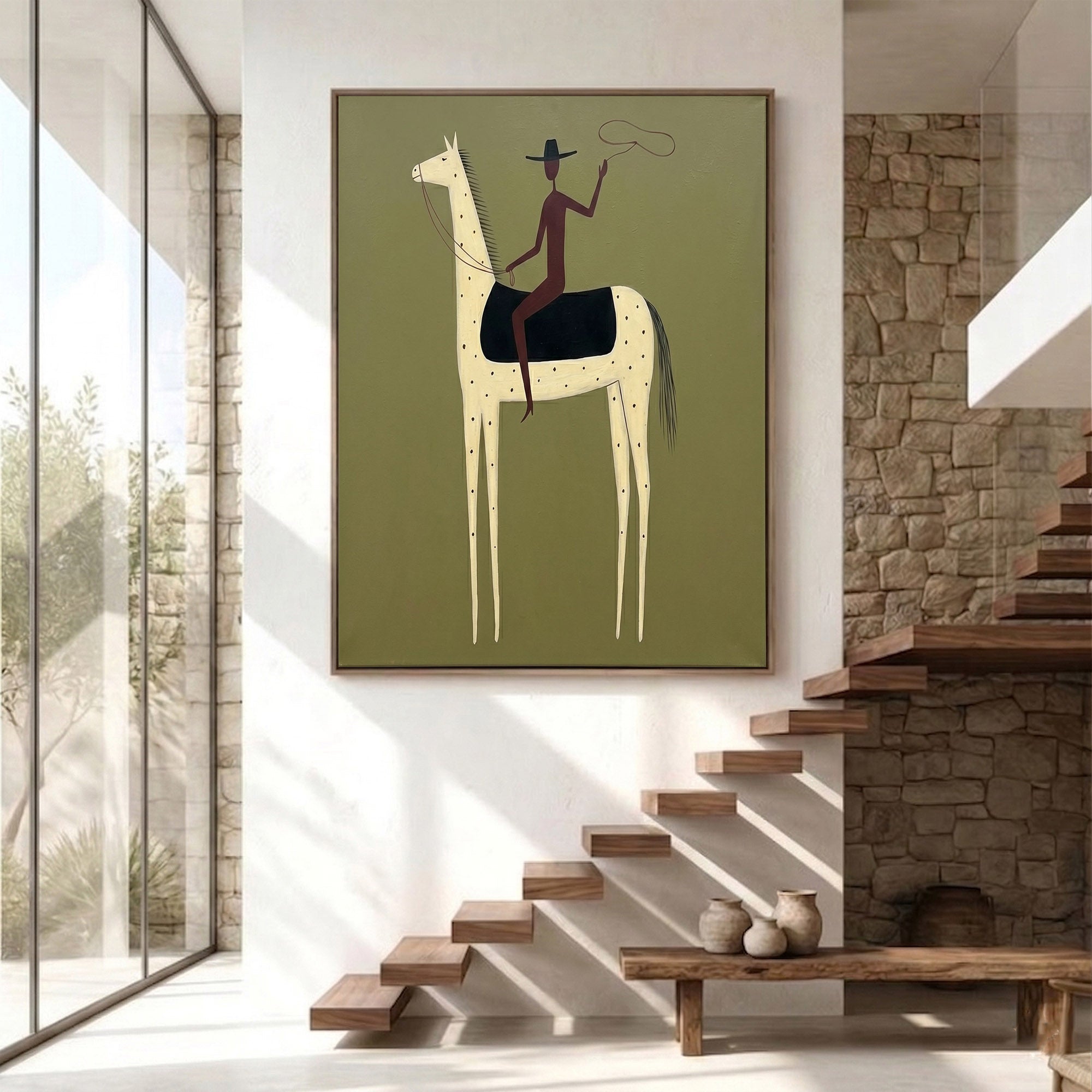 Large Cowboy Horse Wall Art Contemporary Western Minimalist Painting